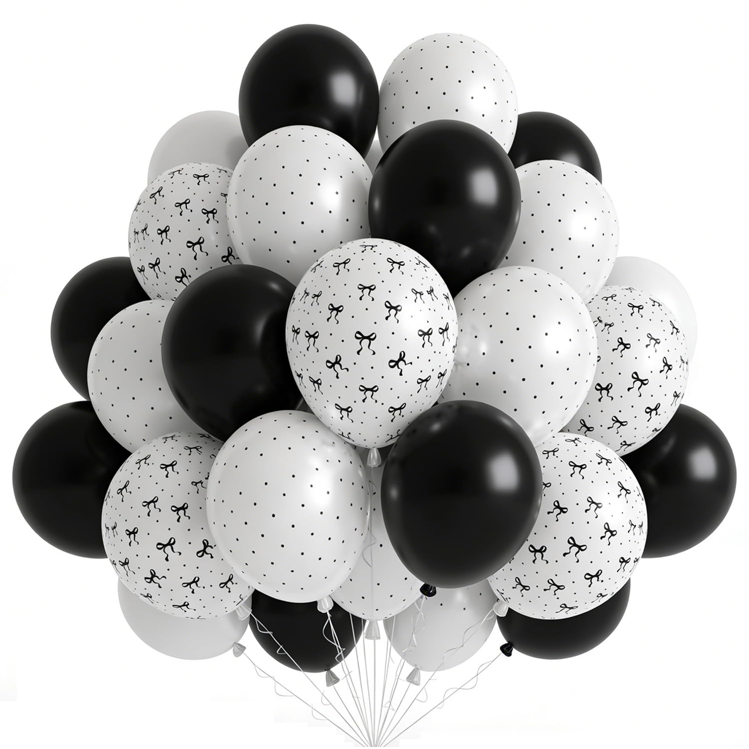 60 Pcs Black White Polka Dot Bow Balloons 12 Inch Latex Party Balloons for Birthday Wedding Graduation Party Decorations โ image 1