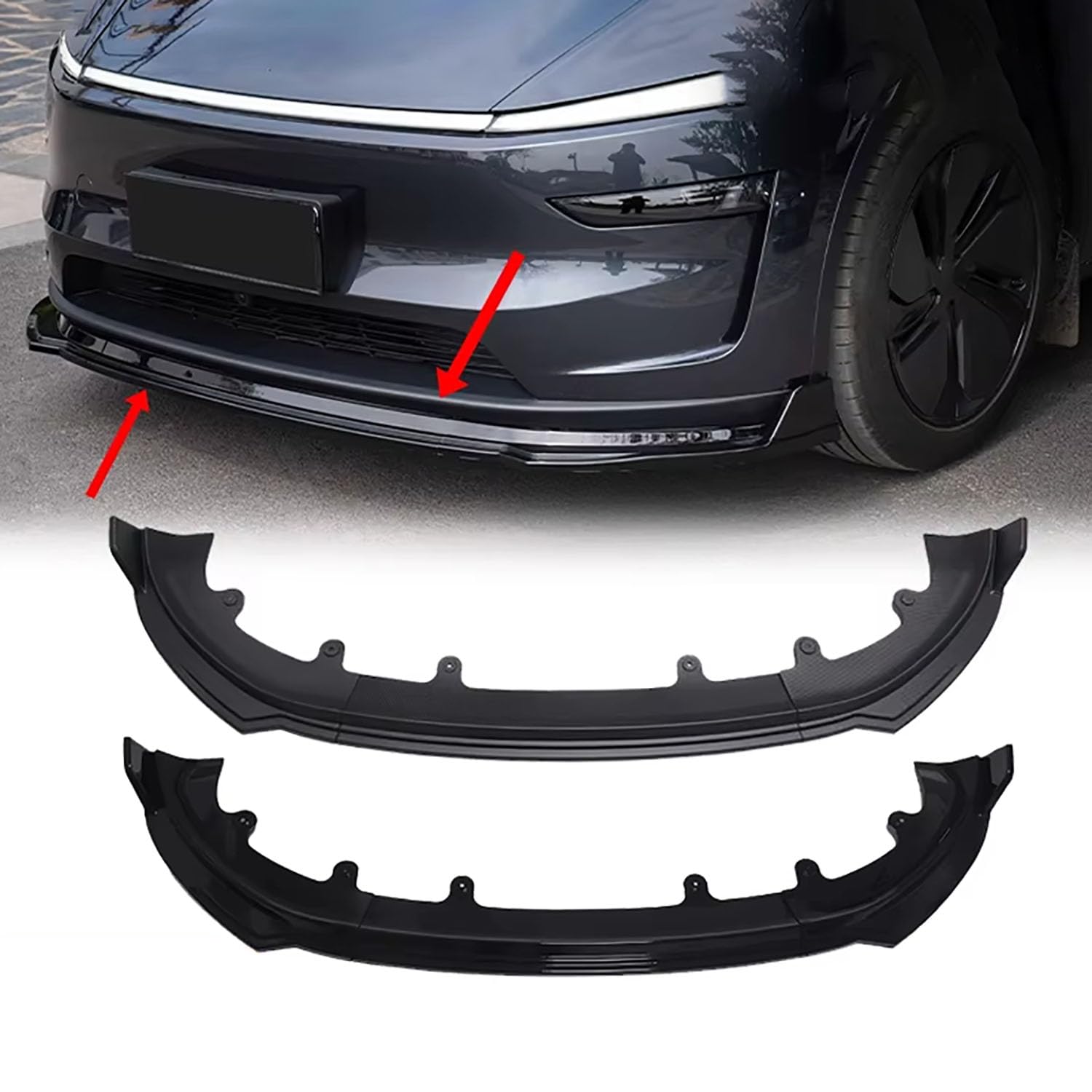 Für Tesla Model Y Juniper 2025 2026 Frontschürze Lippe Front Schaufel kit Limousine Körper Spoiler Splitter Kit,GlossyBlack