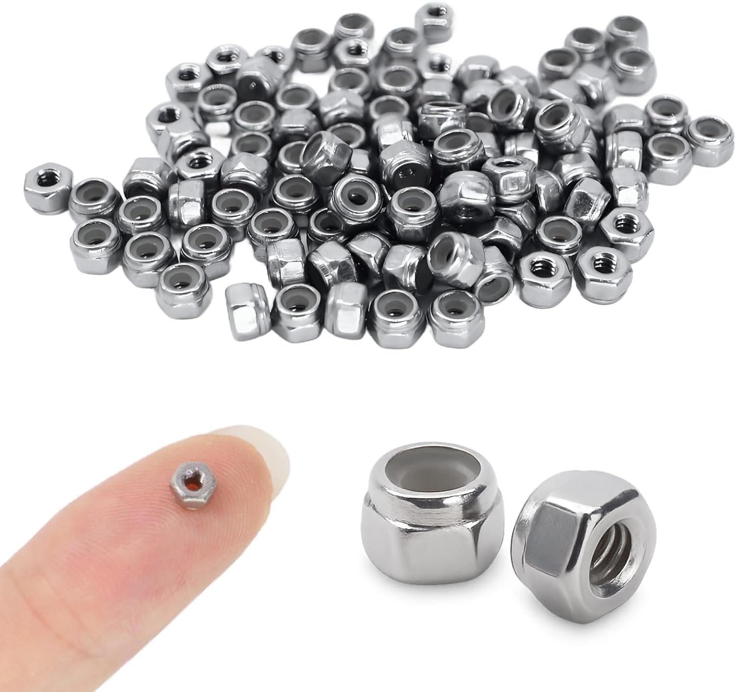100 Dadi Autobloccanti M2 Inox 304 + Nylon