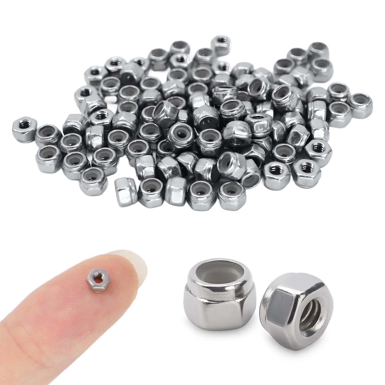 100 Dadi Autobloccanti M2 in Acciaio Inox 304 con Inserto in Nylon, Dadi Esagonali Antivibrazione Resistenti alla Corrosione per Viti, Bricolage, Macchinari, Auto, Applicazioni Esterne e Fai da Te