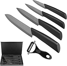 Ballery Ceramic Knife Set, 4 Ceramic Knives and 1 Peeler (6 Inch Kitchen Knife, 5 Inch Multi-Purpose Knife, 4 Inch Fruit, 3 Inch Peeling) Sharp and Light – Black