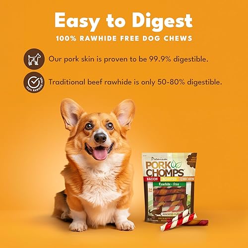 Miniatura 9 de Pork Chomps Masticables para perros con piel de cerdo tostada giros de 6 pulgadas 15 unidades