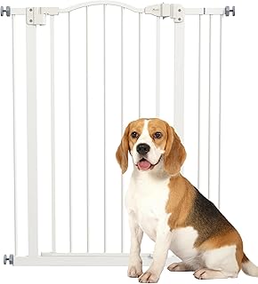 PawHut Pressure Fit Dog Stair Gate No Drilling Safety Gate Auto Close for Doorways, Hallways, 74-87cm Adjustable, 94cm Tall, White