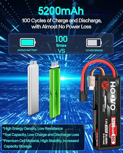 Miniatura 4 de HOOVO 7.4V 80C 5200mAh 2S Lipo Batería con TR Plug Estuche rígido para RC Car Truck Truggy Buggy Tank RC Avión Helicóptero Barco Carreras