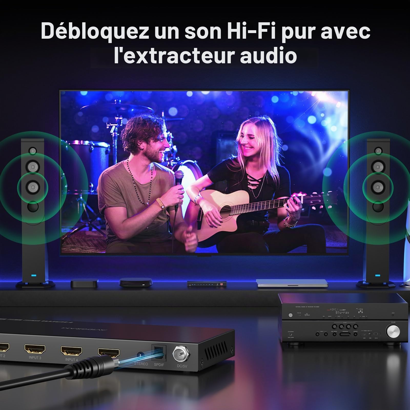 4x1 Switch HDMI 4K 120Hz avec Audio Extractor, AVIDGRAM 4 In 1 Out HDMI Switcher 2.1 with IR Télécommande, HDMI2.1 Commutateur 8K@60Hz, Soutien 16 EDlD Modes, HDCP2.3/2.2, HDR10, 3D, 48Gbps, VRR, ALLM
