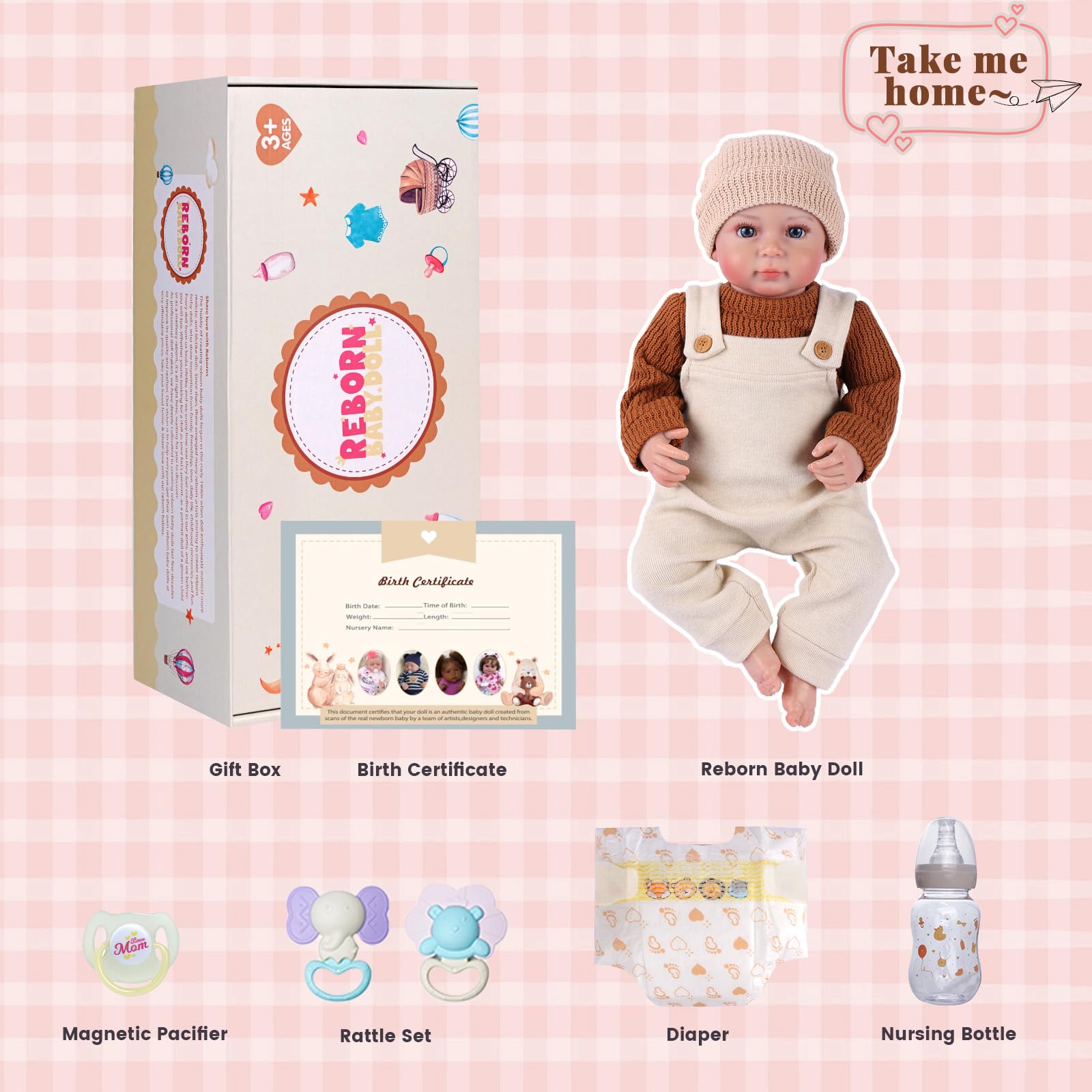 BABESIDE Muñeca de Recién Nacido Realista 50 cm, Figura Articulable con Cuerpo de Tela Suave y Extremidades de Vinilo, Set Completo de Accesorios, Regalo Unisex para Niños y Niñas Desde 3 Años