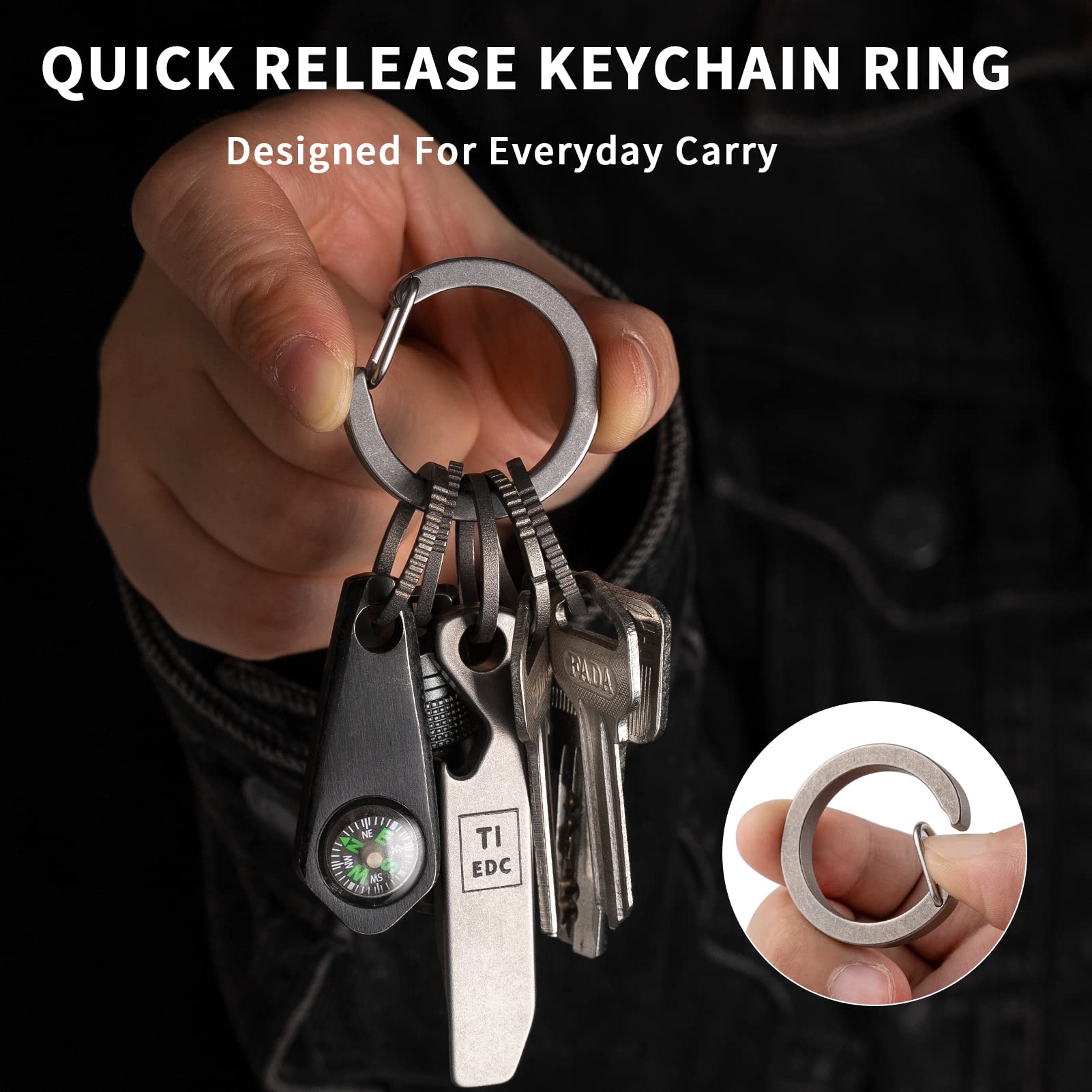 Carabiner Keychain FEGVE Titanium Key Chain Rings With Stainless