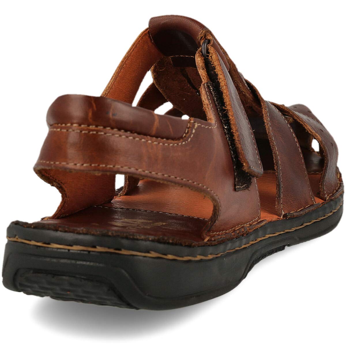 Sandalias para Hombre de Verano de Piel. Senderismo, Trekking, Playa. Cangrejeras. Plantilla Acolchada de Microfibra. Piso de Goma. Cierre de Contacto. Color Marrón Negro