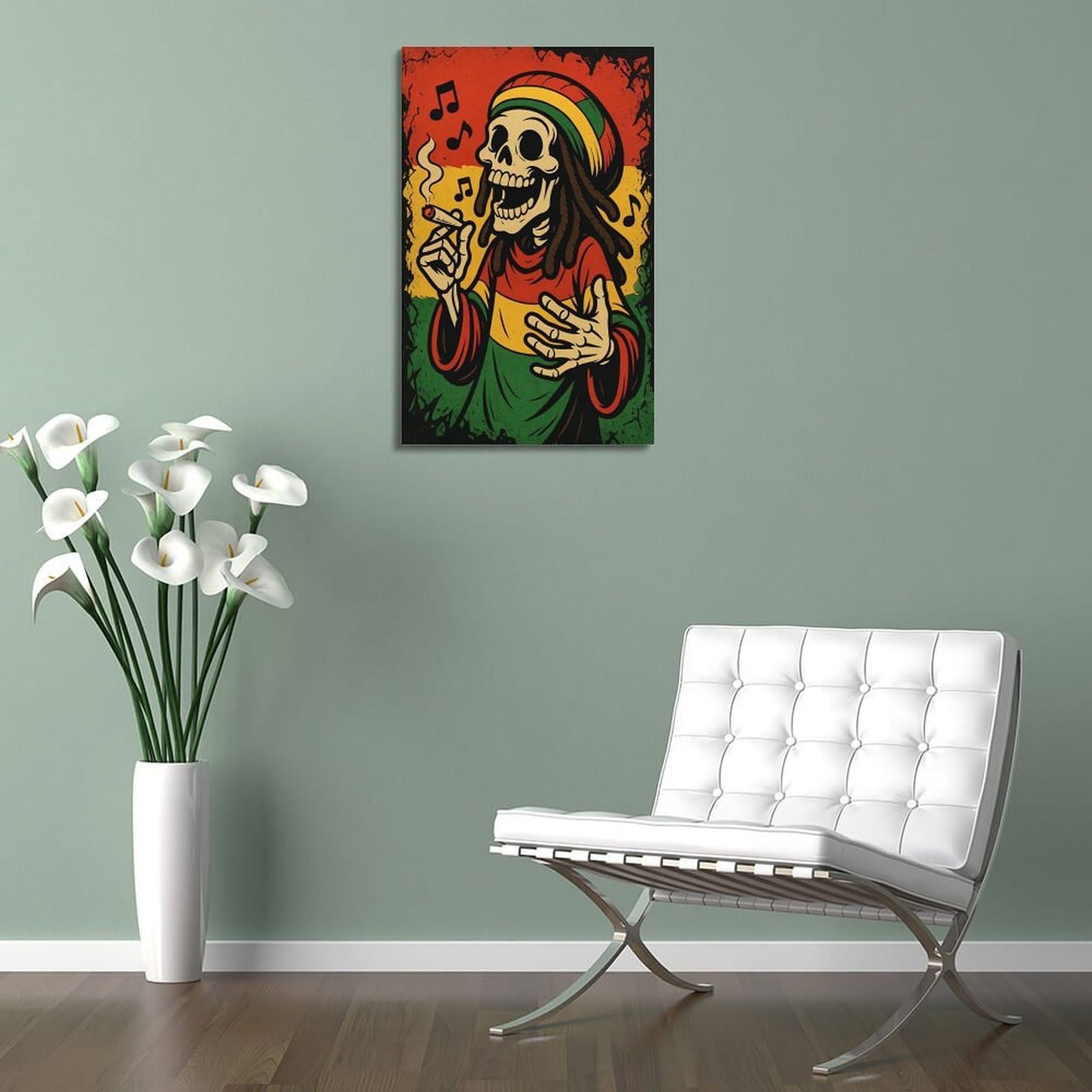 ZlXXYZ Poster artistico da parete su tela, per soggiorno, motivo: teschio reggae, musica decorativa, 40 x 60 cm, stile cornice