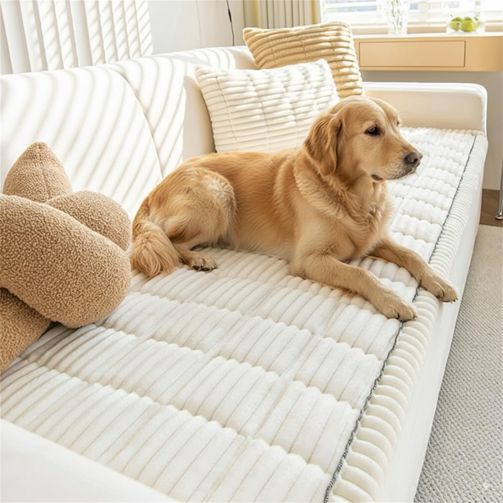Funda de sofá impermeable antideslizante para mascotas, lavable a máquina, protector de sofá de felpa para perros y gatos, funda para muebles, color blanco, 24 x 48 pulgadas