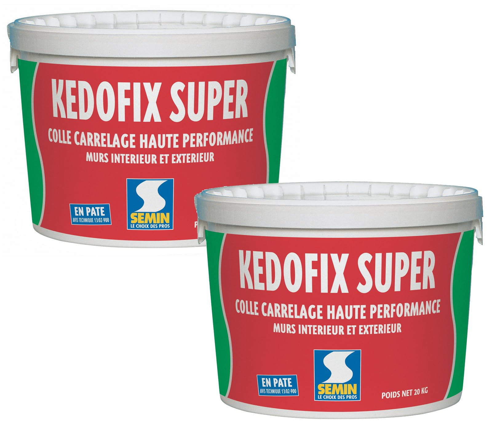 Semin KEDOFIX SUPER Colle Carrelage Murale- 2 X 20 kg – Prête à l’Emploi Sans Ciment – Intérieur & Extérieur Protégé – Haute Résistance à l’Eau – Spécial Pièces Humides –Faïence, Pierre, Pâte de Verre