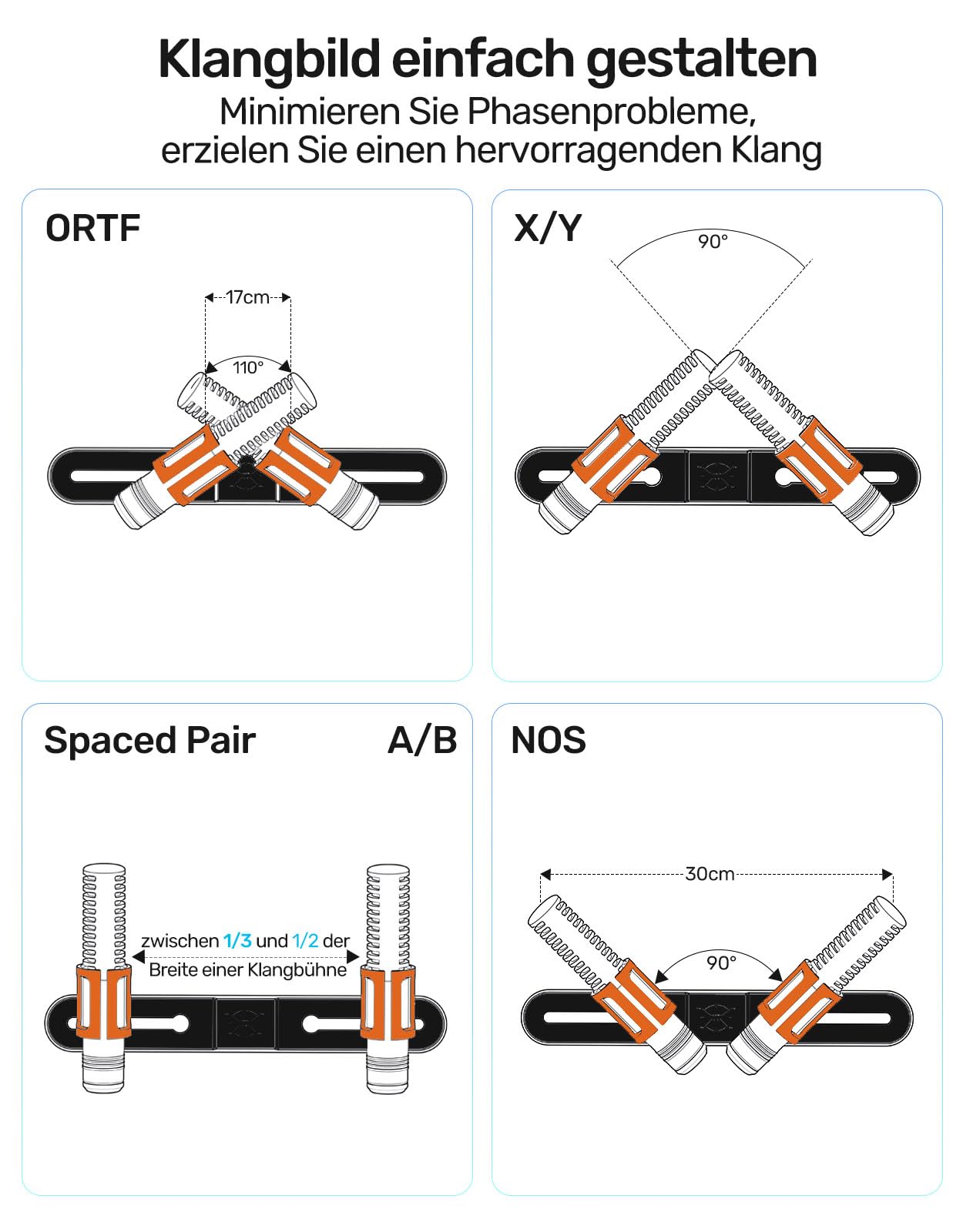 Barre de Couplage Stéréo, Support de Microphone, Positionnement Réglable pour deux Microphones ou Perche, Raccord Fileté 3/8"