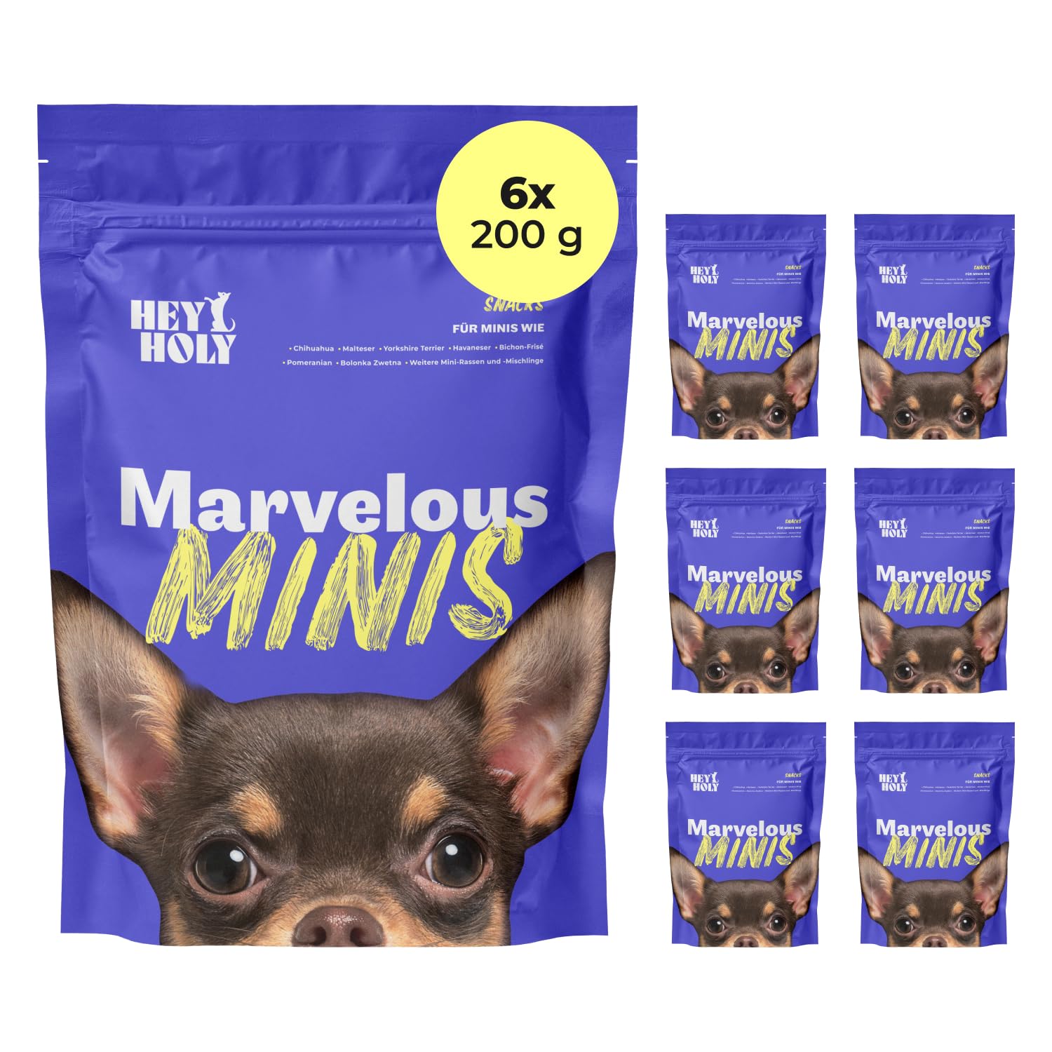 HEY HOLY Premium Hundeleckerlis für Minis 100% getreidefrei | Hunde Snacks | 6 x 200 g Leckerli für ausgewachsene Minis mit Forelle | Hochverträglich aus natürlichen Zutaten