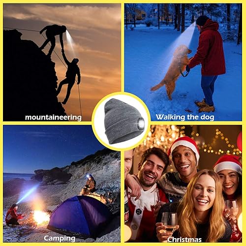 Miniatura 4 de Gorro unisex con luz recargable por USB gorro LED para faros delanteros regalos para papá padre hombres marido gorro de punto cálido