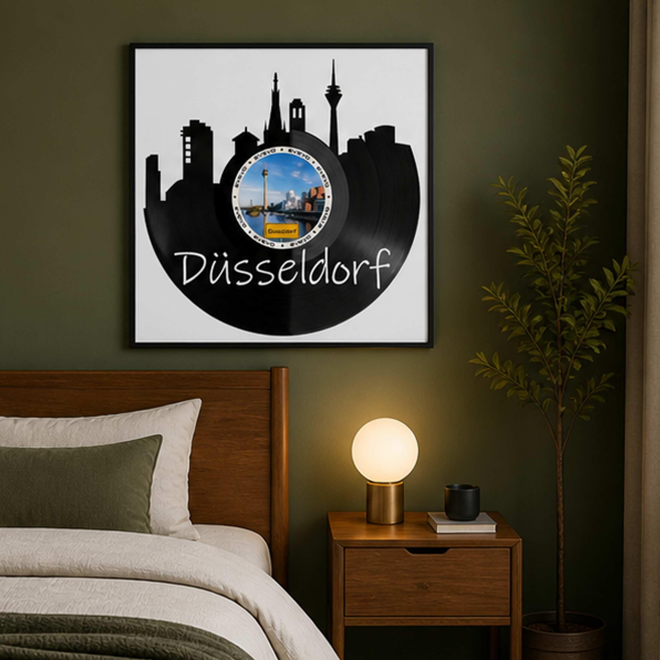 EVEVO Decorazione da parete in vinile con cornice, 32 x 32 cm, Düsseldorf – Decorazione da parete in vinile con metropoli del Reno, idea regalo per gli appassionati di Düsseldorf