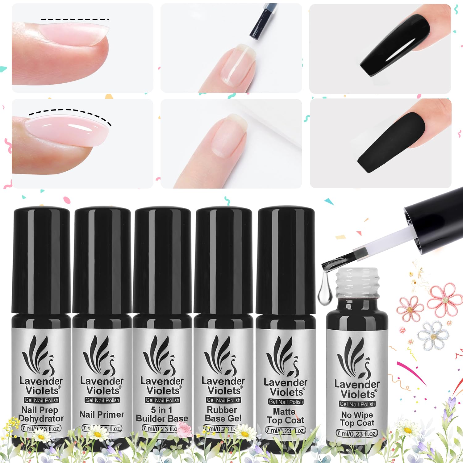 Amazon.com: Lavender Violets 6-Piece Gel Base and Top Coat Set: Nail ...