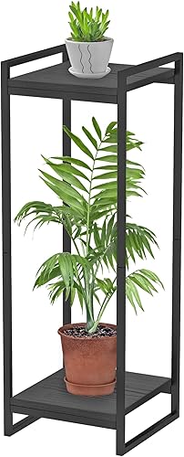 Soporte para plantas de 34 pulgadas de alto para interiores, estante moderno de 2 niveles, organizador de macetas esquineras para sala de estar,