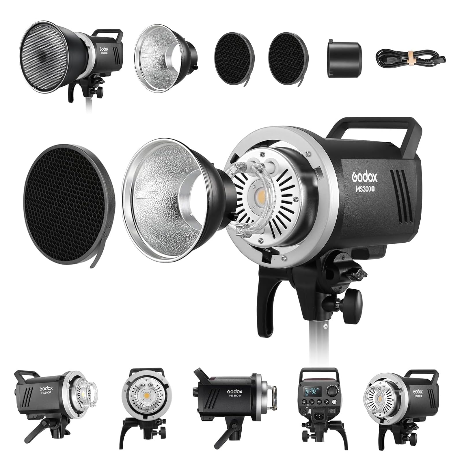 Godox MS300V Flash Studio Kit 5800K±200K Tiempo de Reciclaje de 0.1-1.8 s Sistema X Inalámbrico 2.4G con Reflector estándar Photoflash Monolito para fotografía de Estudio, Retrato y Comercial