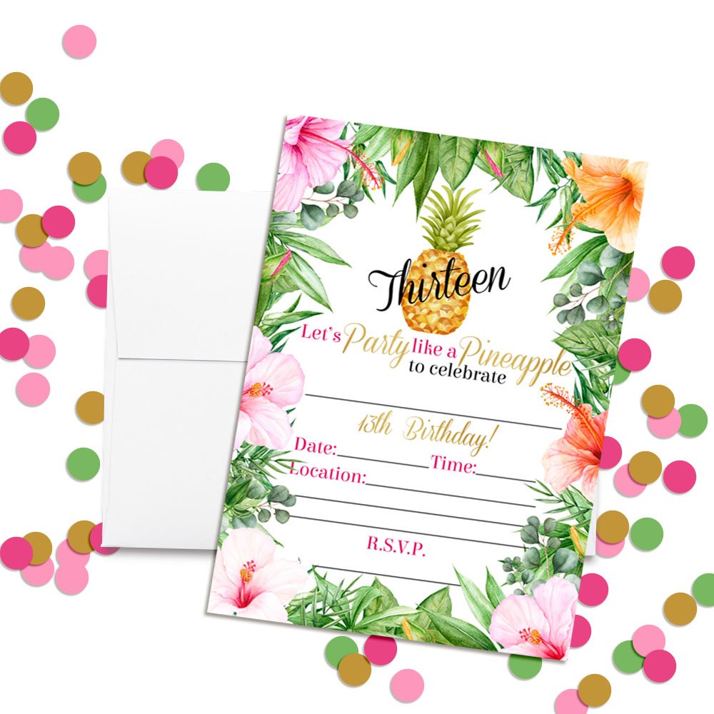 Amanda Creation Tropical Luau Geburtstagseinladungen, 20 Stück Mit Umschlägen, 12,7 X 17,8 Cm
