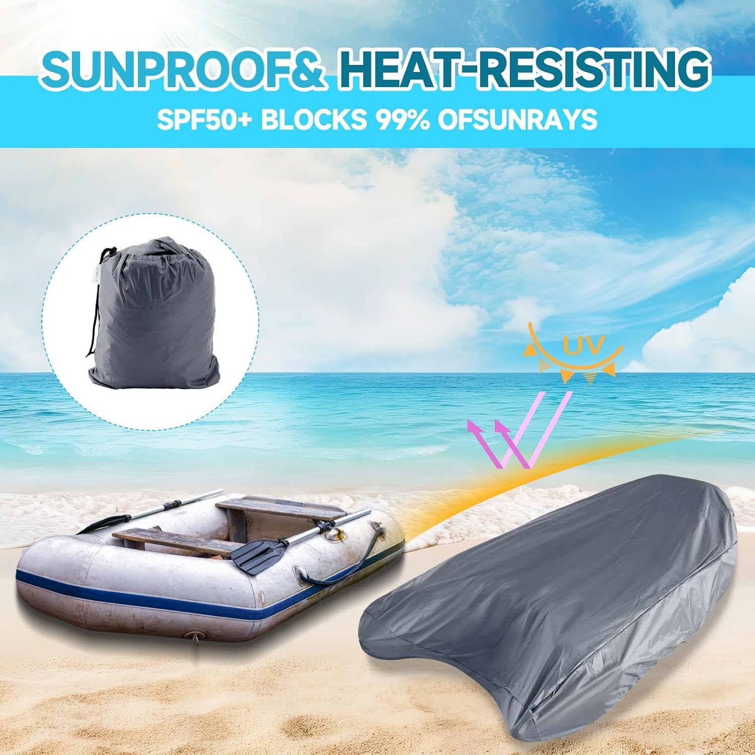 Mindsoft UV Resistant Inflatable Dinghy Boat Cover, Waterproof 420D Marine Grade Fade and Tear Resistant for Inflatable Boat Cover (Fit 9-10 ft)
