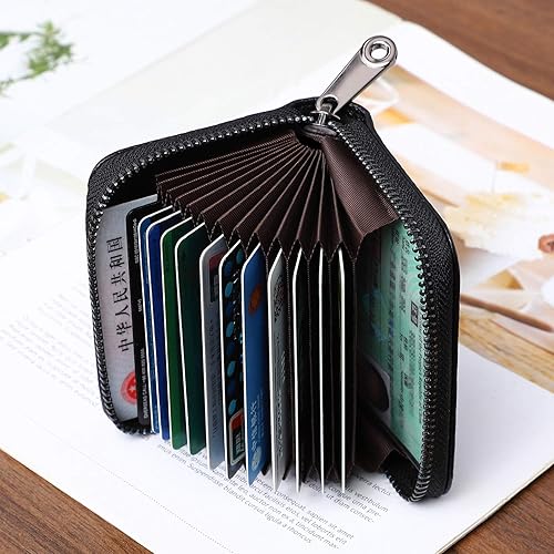 Miniatura 2 de Cartera RFID para tarjetas de crédito con cremallera, cartera de cuero genuino para tarjetas de crédito para mujeres, carteras para damas
