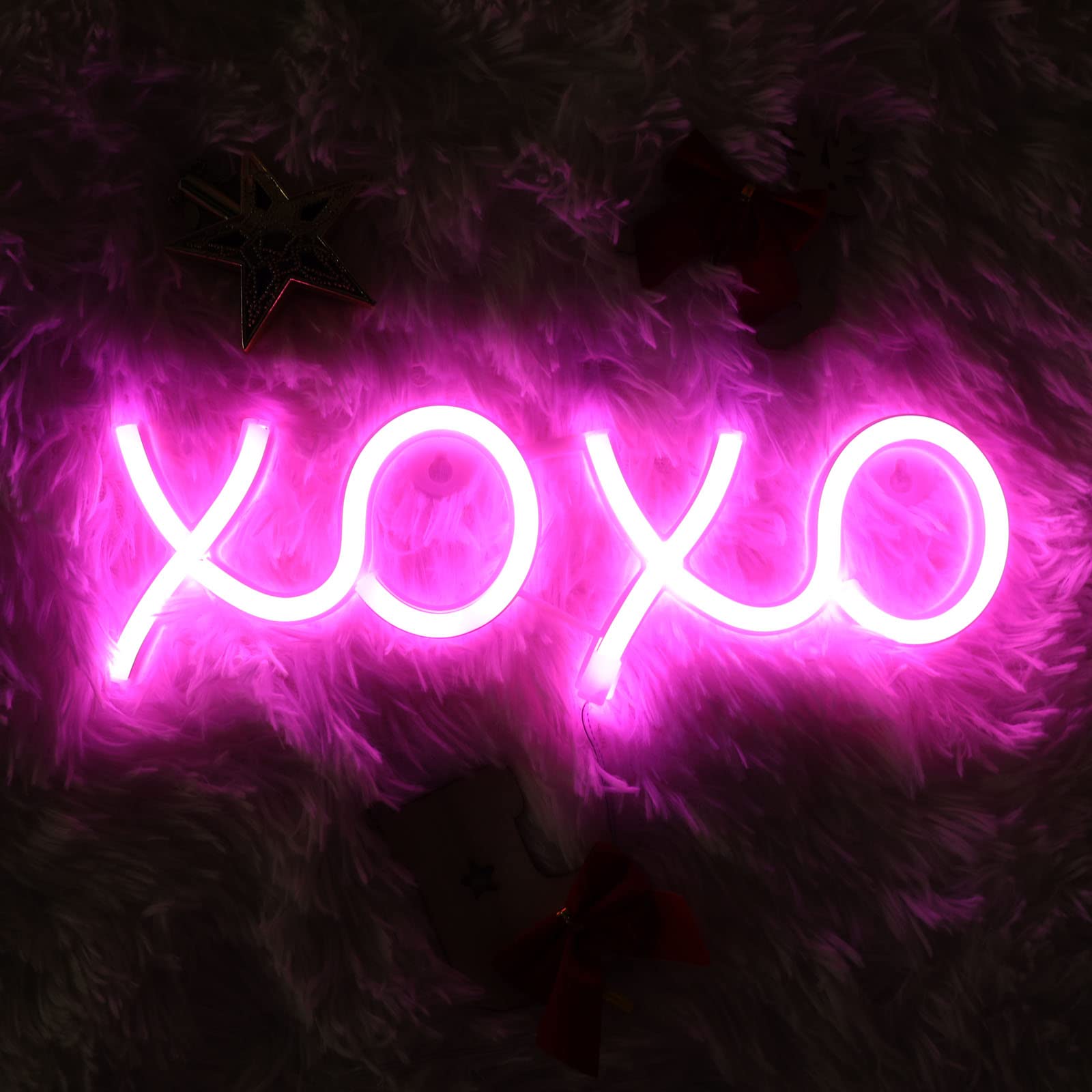 ENUOLI Neon Sign Light, XOXO LED Pink Light Wall Decor USB/Battery Powered Neon Lights Led Sign for Bedroom Man Cave Party Birthday Bar Game Room(