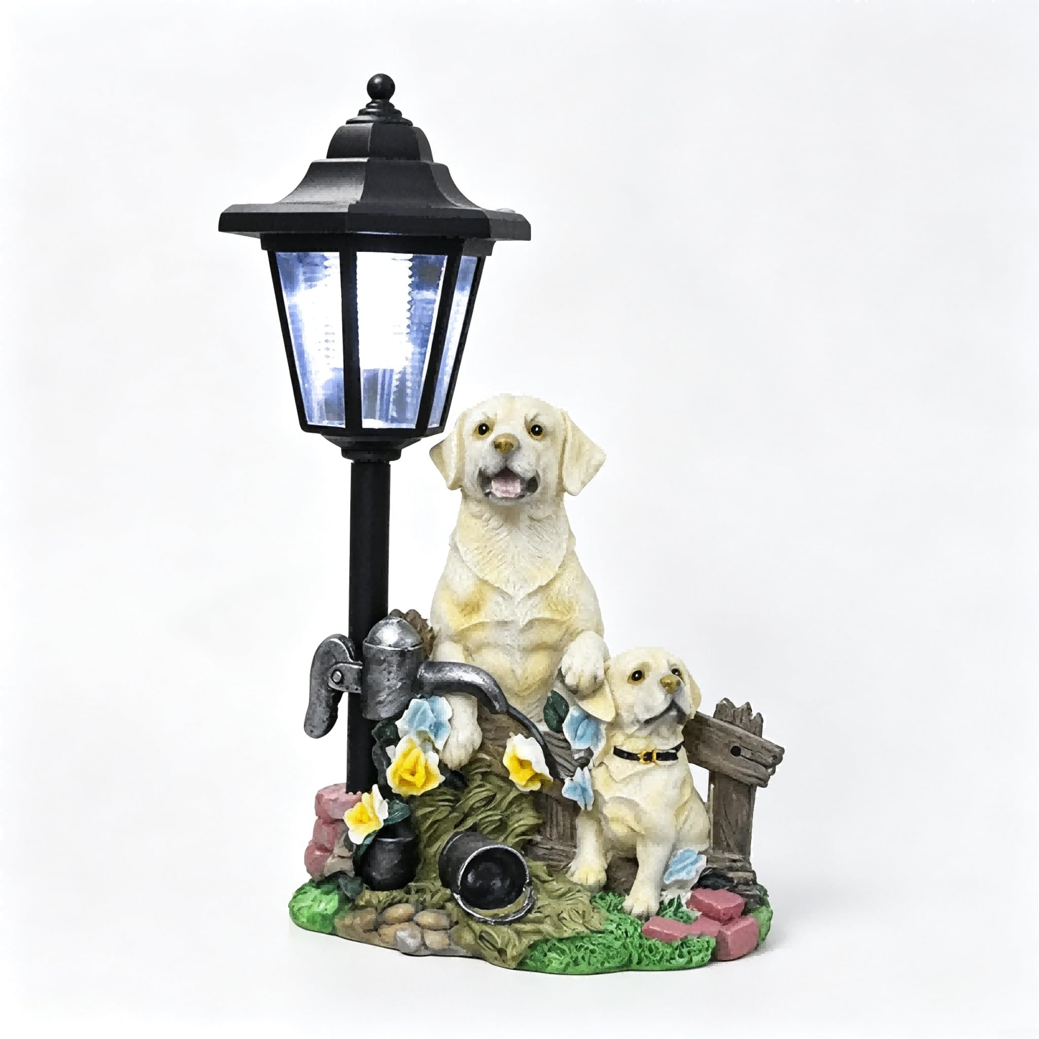 Estatua solar de perro, mascota de resina resistente a la intemperie para escultura para luz integrada, adorno decorativo de jardín para patio y césped