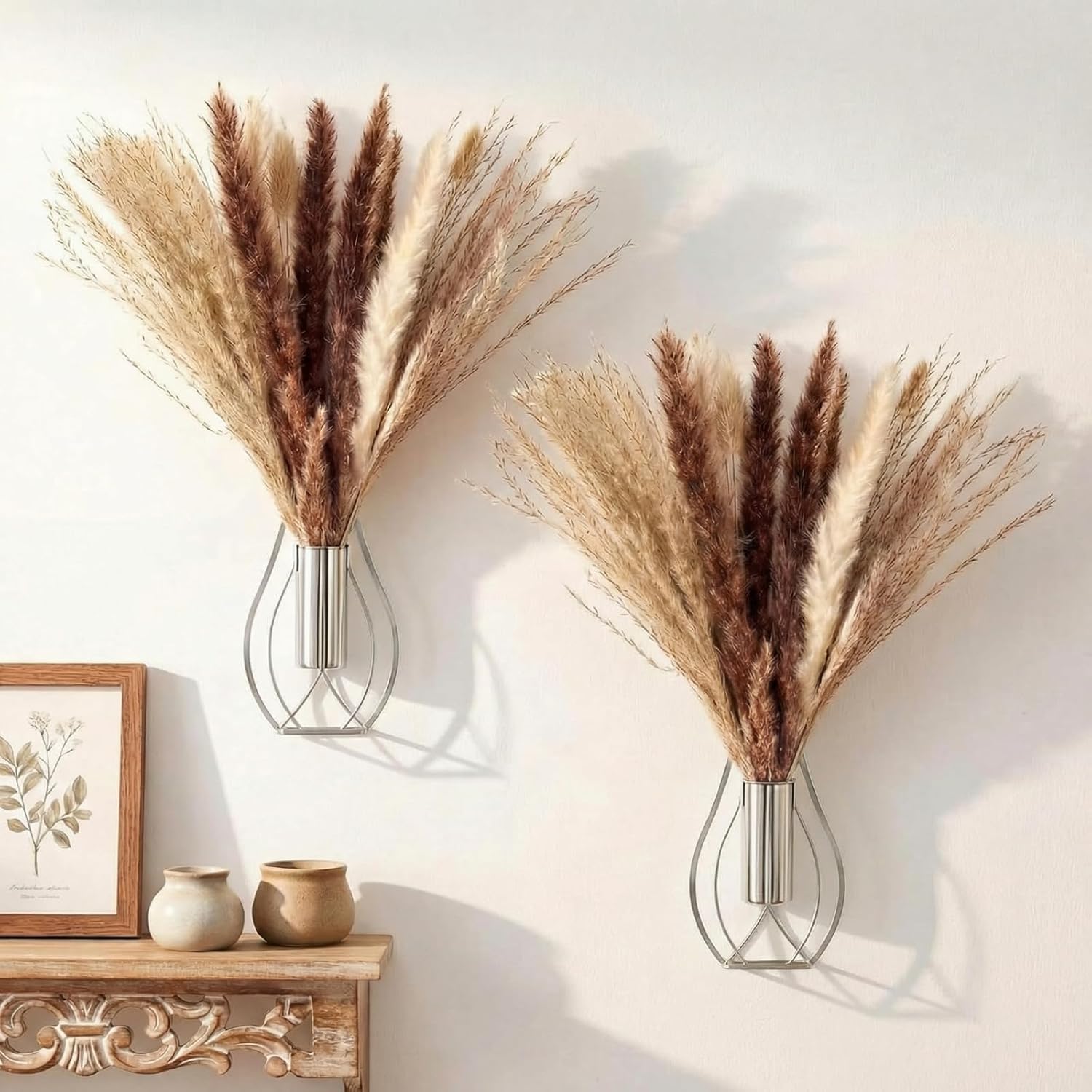 Otoolling Boho Wall Decor Set of 2, Black, Pampas