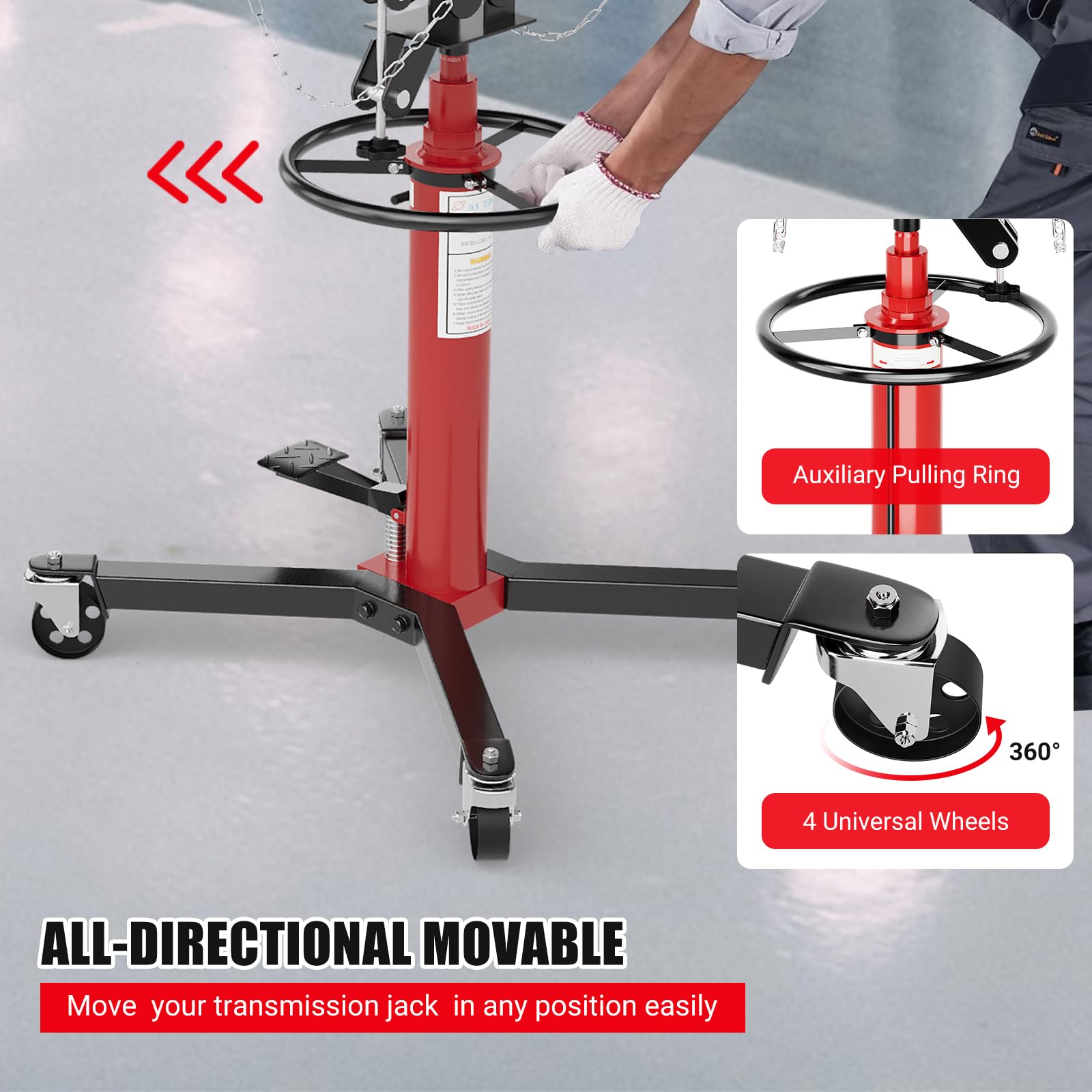 Garvee Hydraulic Transmission Jack - 1322 Lb Capacity, Telescoping, 34.3"-68.5" Lift, Foot Pedal