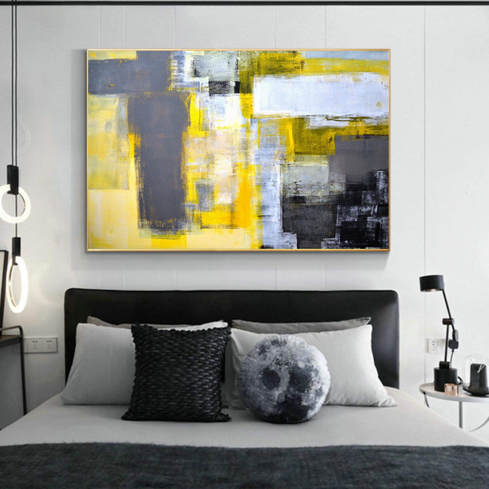 Cuadros abstractos de estilo moderno, pintura en lienzo amarillo, gris y blanco, imágenes artísticas de pared para decoración de sala de estar, 75x120cm (29,5x47,2 pulgadas) con marco