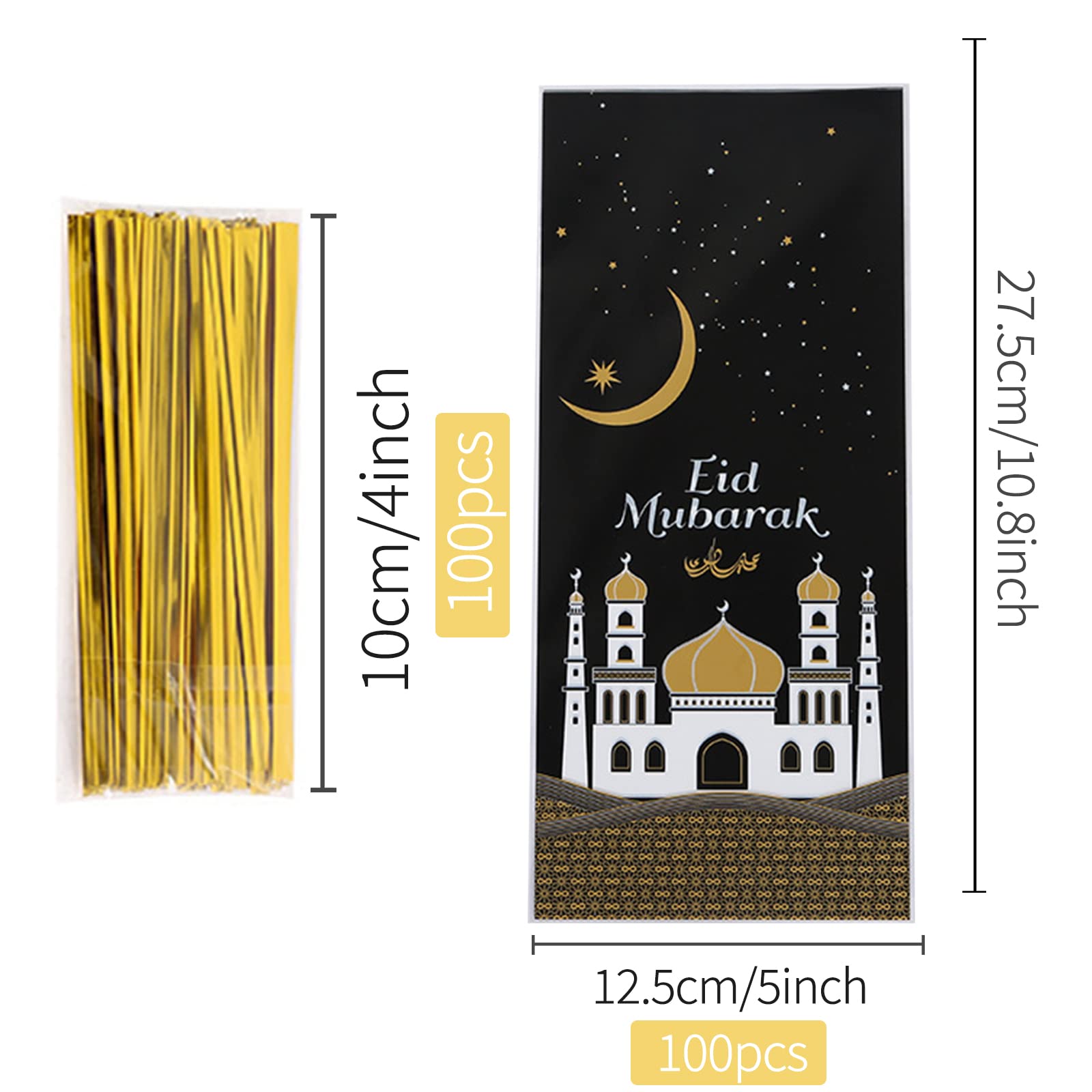Eid Mubarak - Bolsas De Regalo De Dulces Con Lazos Giratorios, 100 Bolsas De Regalo Azules Y