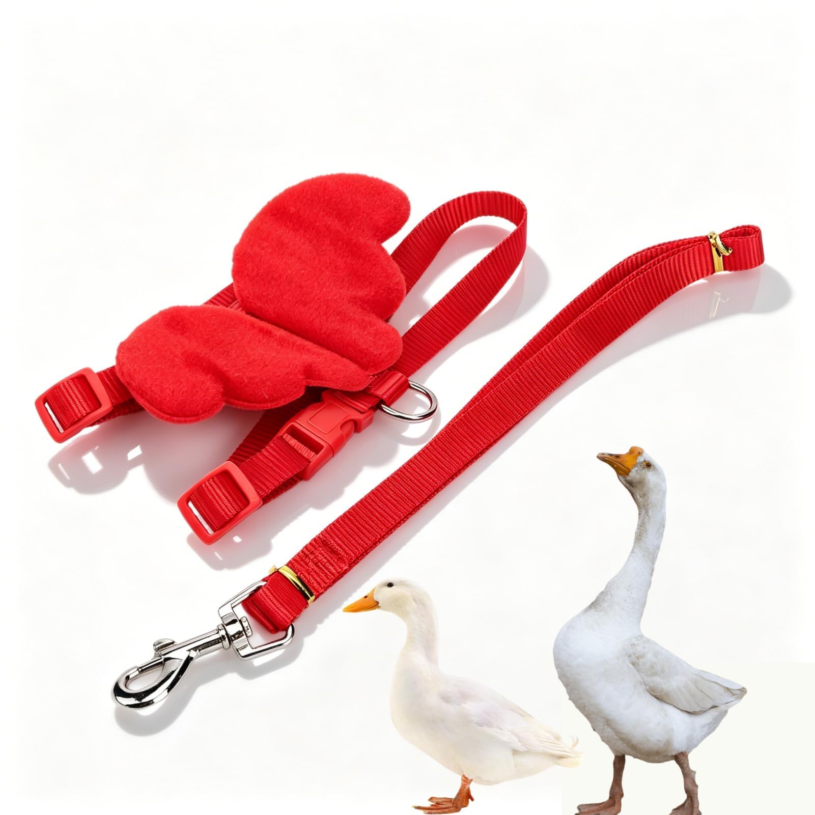 HERCHR Ducks Adjustable Harness with Traction Leash, Breathable Soft Chicken Chest Vest Traction Rope for Outside Walking Harness Leash Safety Strap for Pets Duck Chicken Goose (S Red)