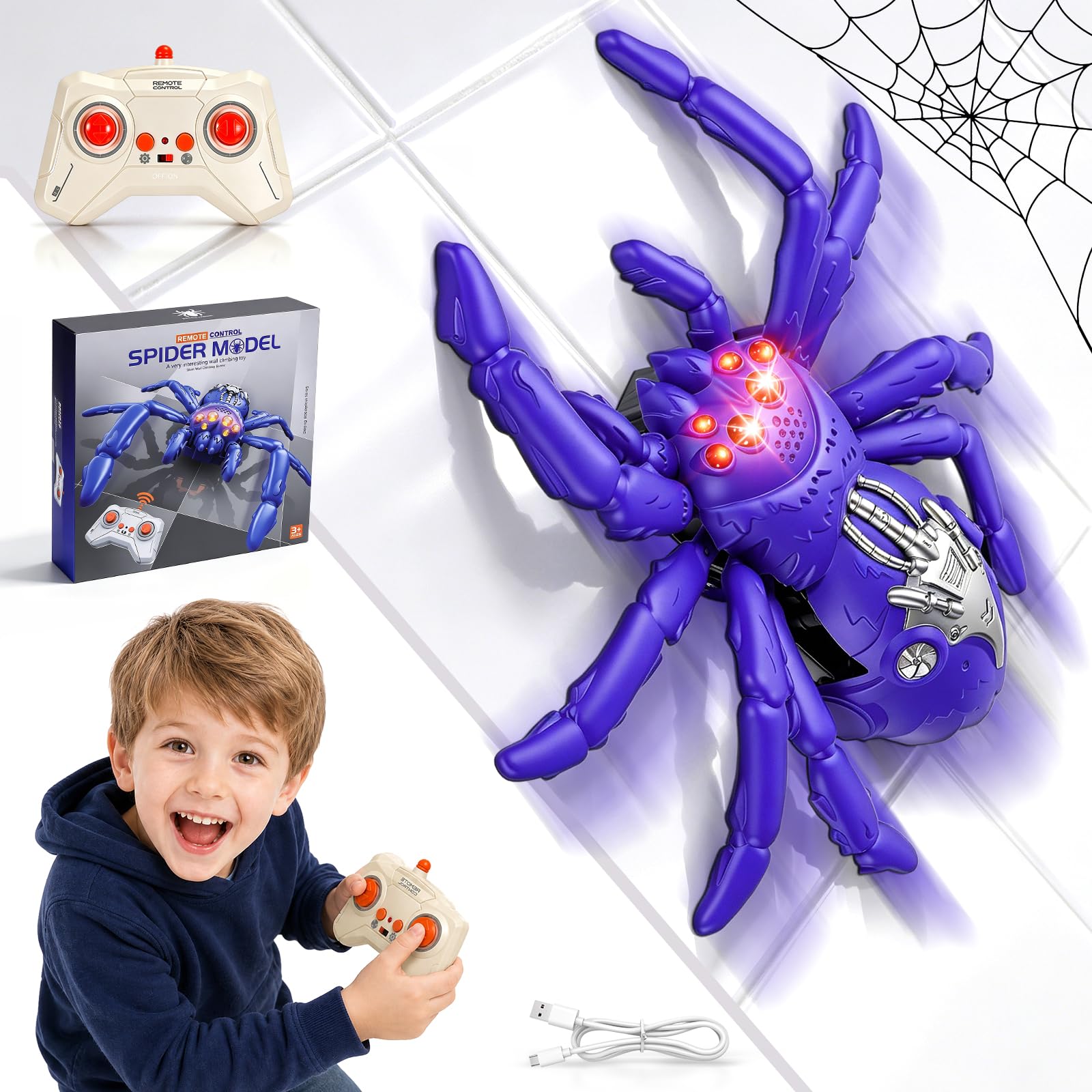 Ferngesteuerte Spinne Spielzeug, RC Spinne Fernbedienung Wandkletterspinne Auto, 360° Rotation Stunt RC Auto, Kletterwände und Krabbeln Auf Dem Boden Spielzeug, Geschenk für Jungen Mädchen, Lila