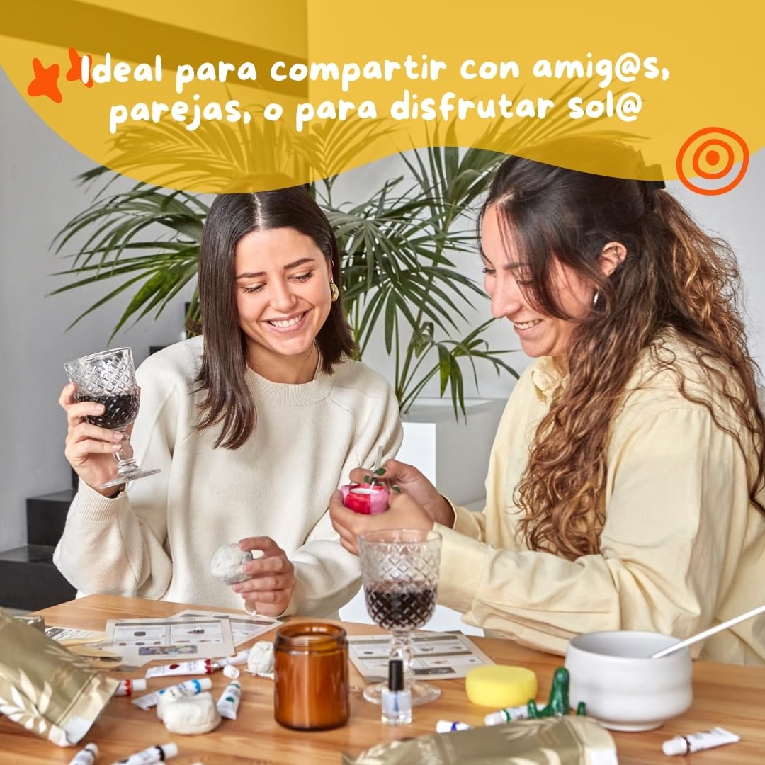 ÖHMYHOME Kit di argilla per asciugatura all'aria per principianti a casa,set di artigianato con argilla bianca,vernice lucida,12 vernici acriliche,strumenti,pennelli,spugna e manuale in spagnolo e