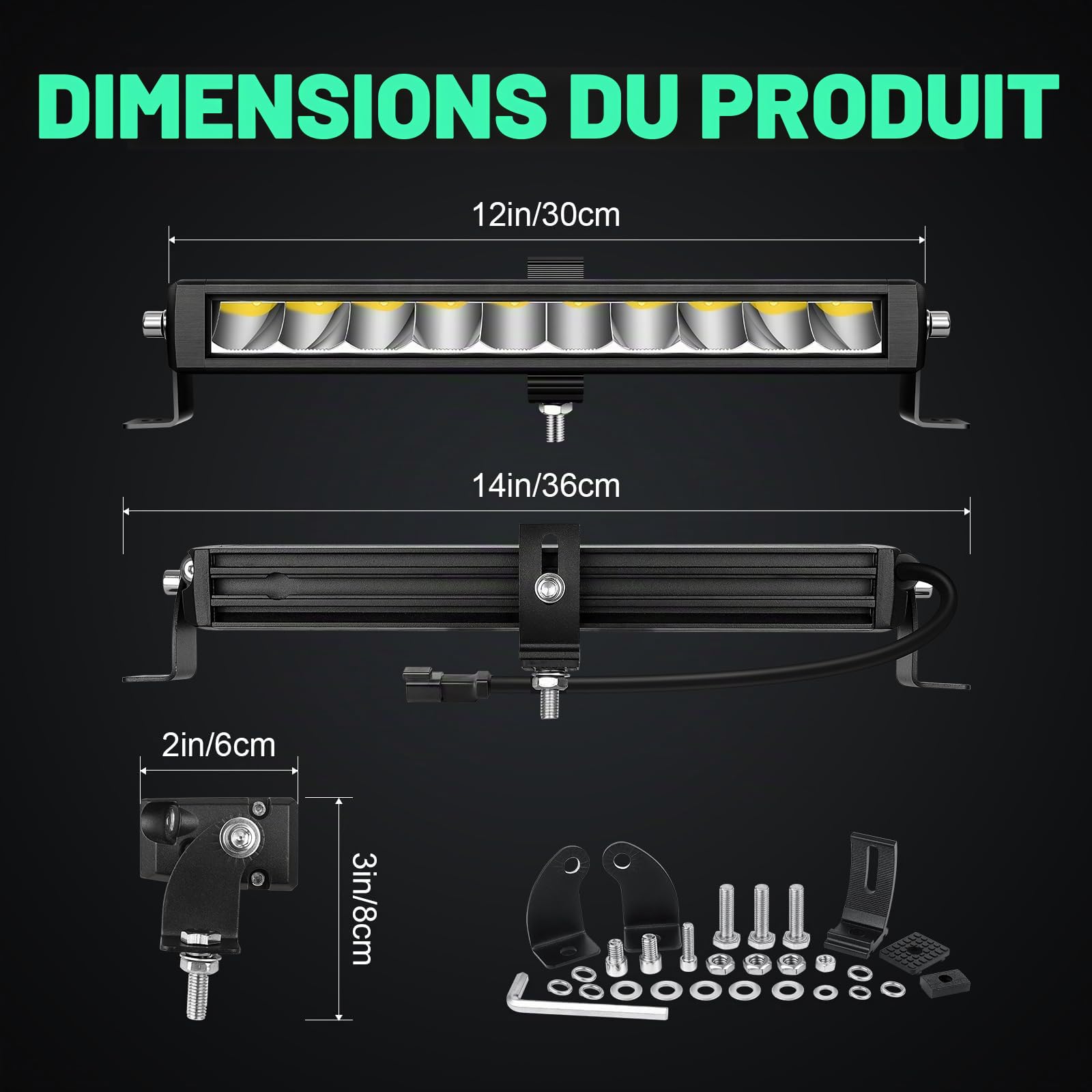 SKYWORLD Slim Barre Led 12 Pouces 30 cm 30W Spot Feux Antibrouillard
