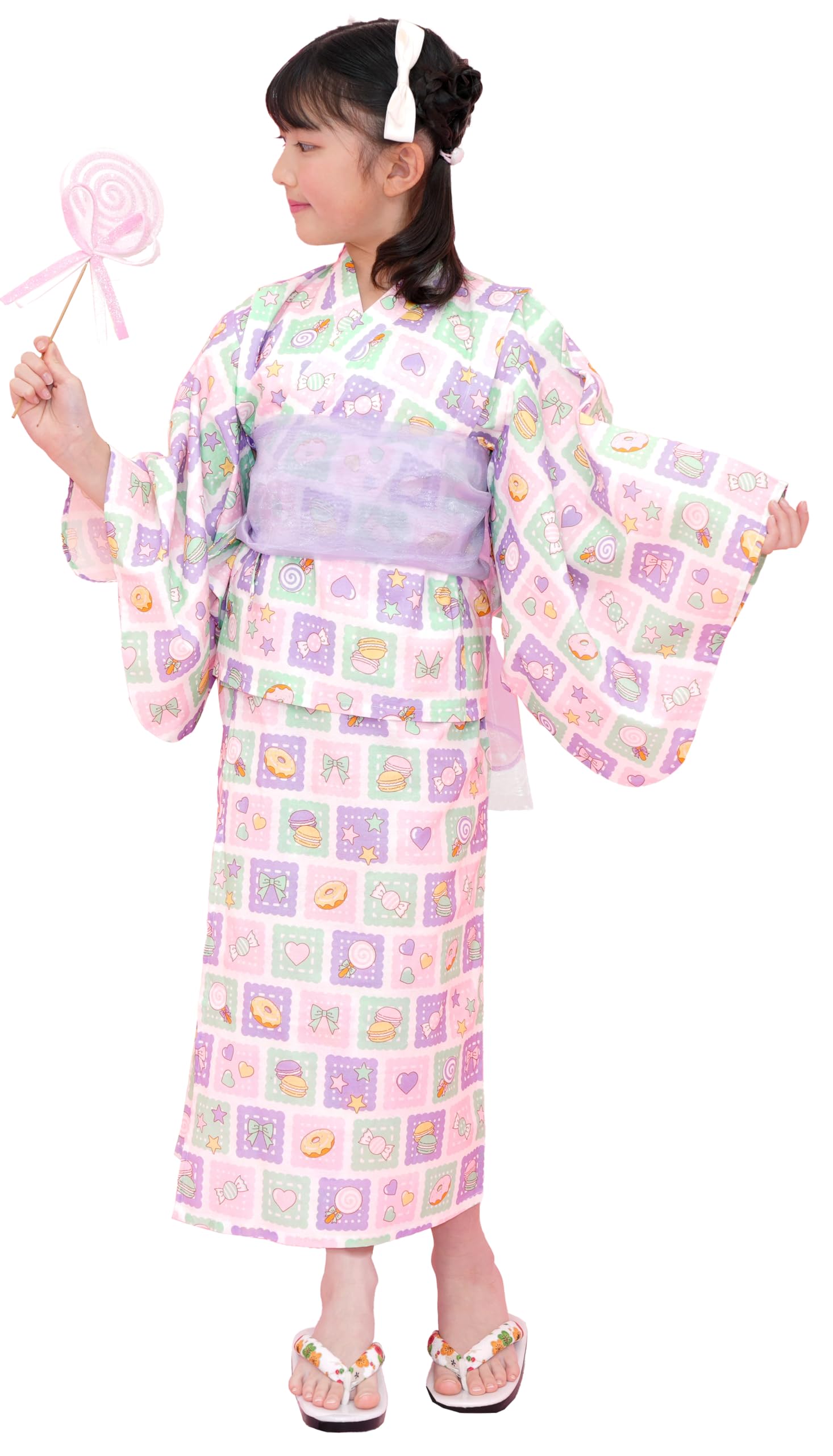 [Bee] ビー 簡単着付け ワンピースにもなる浴衣 3点セット 2WAY セパレート キッズ ガールズ 女の子 夏 saa01400 120cm パステル×スイーツ