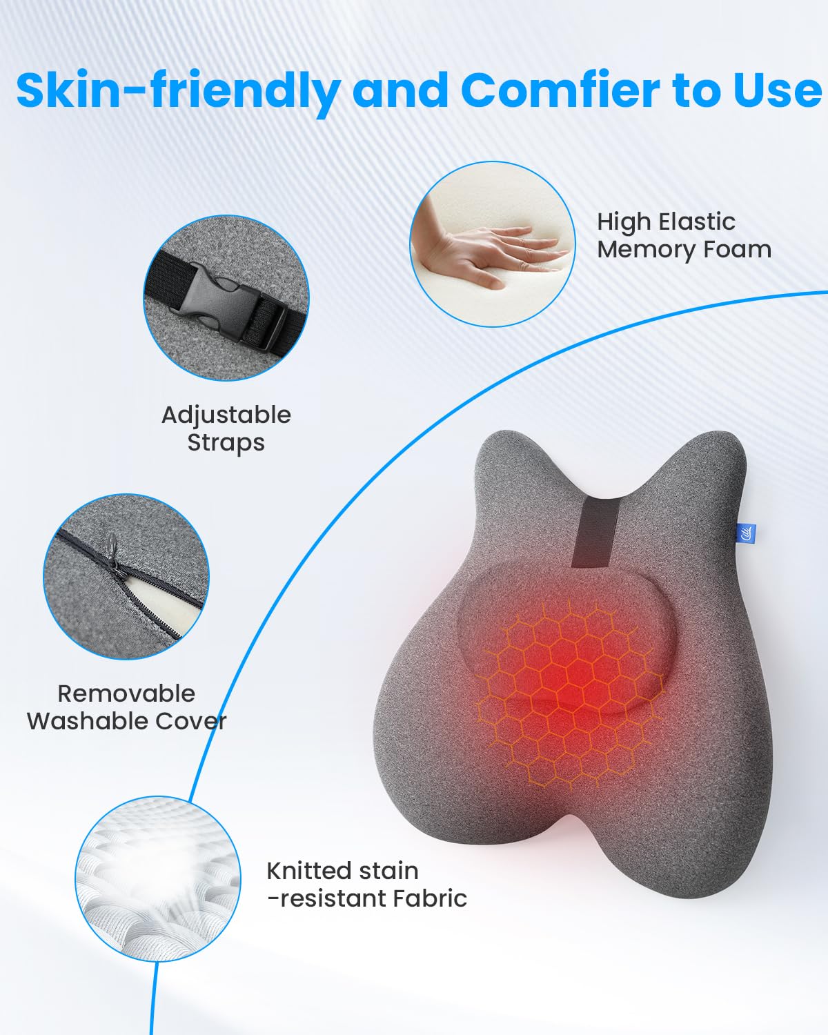 COMFIER Masajeador de espalda con calor, cojín de espuma viscoelástica con masaje Shiatsu, soporte lumbar ergonómico con calor de grafeno, masajeador de cuello, regalos para mujeres y hombres