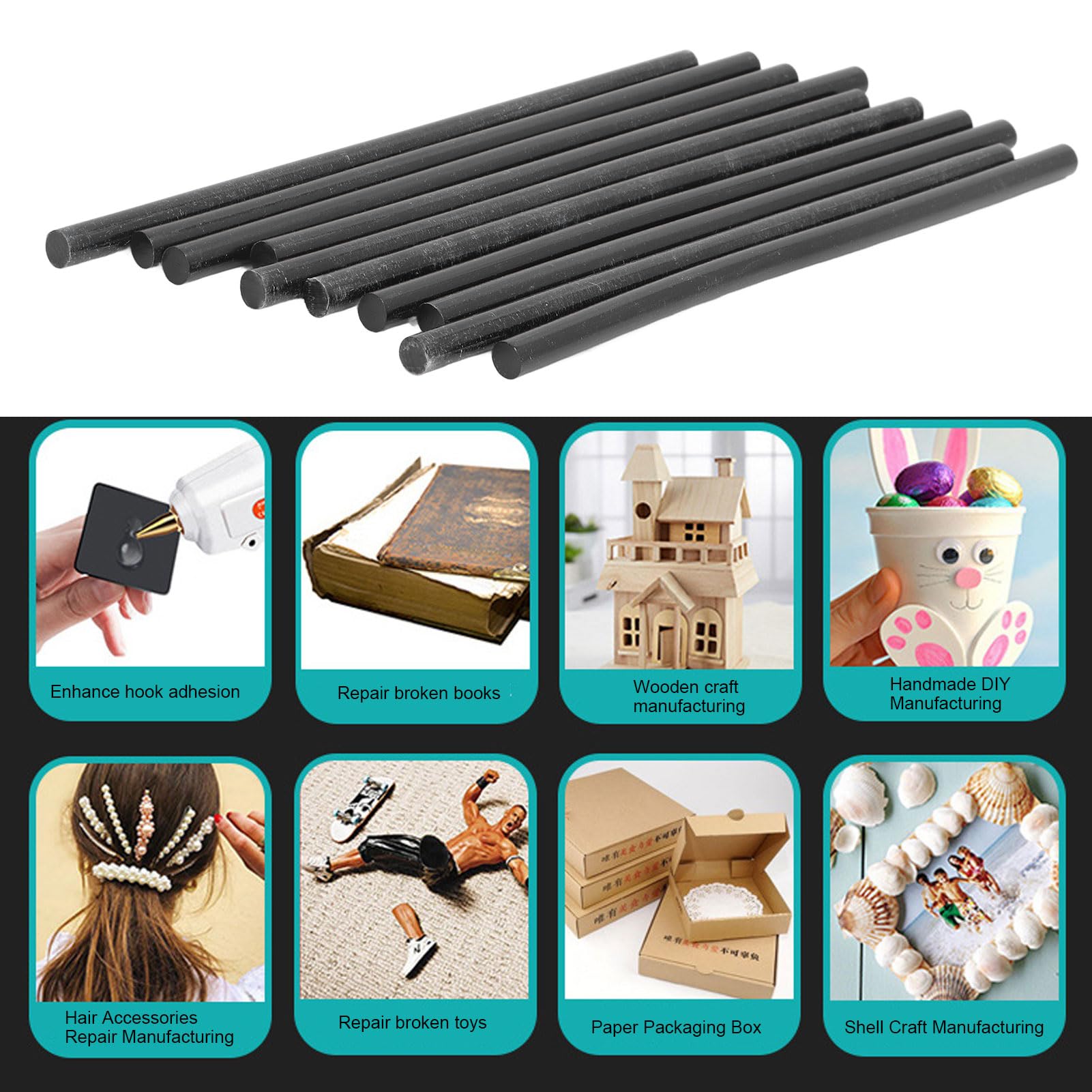 38 Stück schwarze Heißklebestifte-Set, EVA-Harz-Klebestifte mit starker Haftkraft und geruchlos, 11 x 270 mm Heißklebestifte für Bastelarbeiten und Reparaturen – hohe Reinheit und