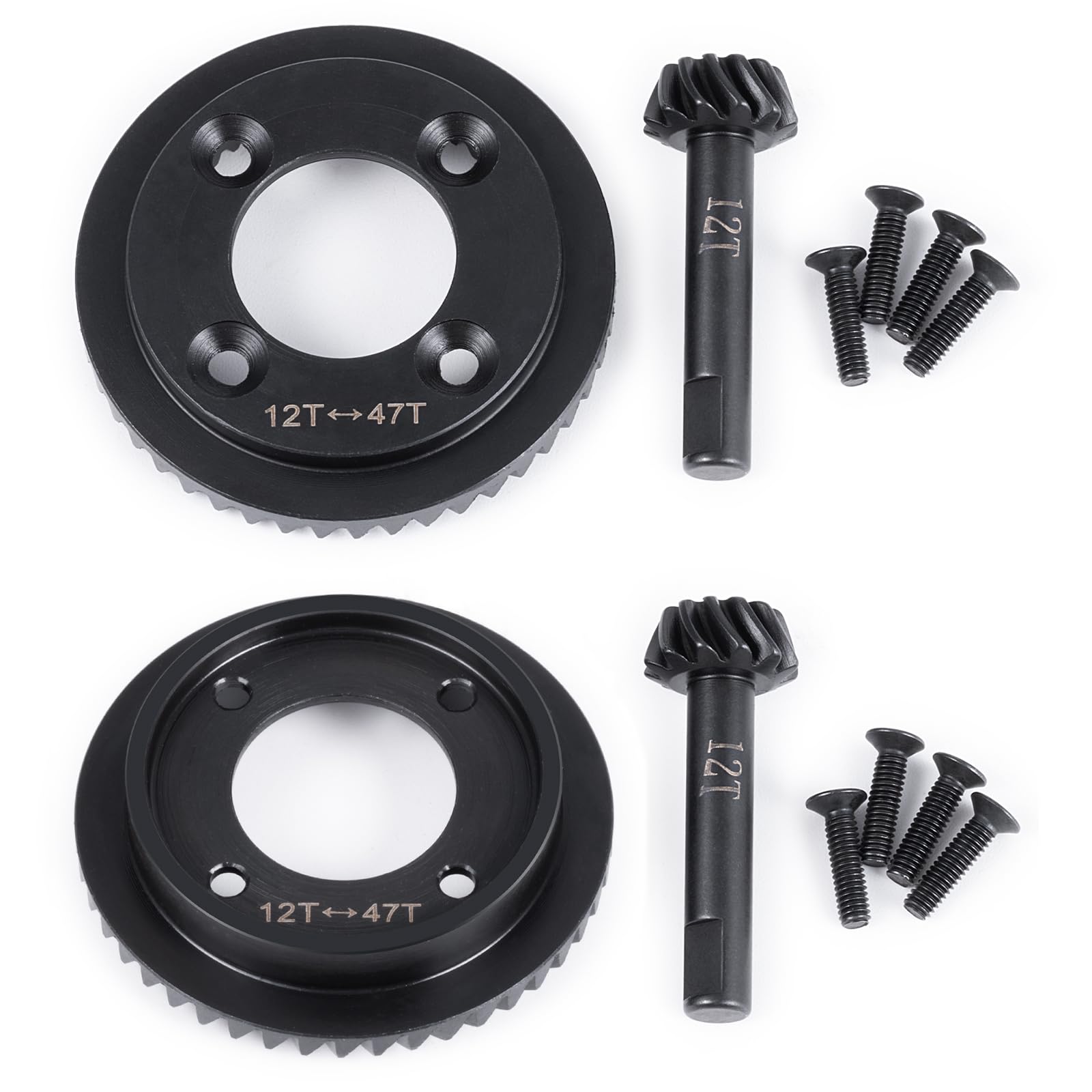 BRKRC Carbon Steel Front Rear Diff Gear 47T Ring and 12T Pinion Differential Gears Set for 1/8 Losi 8IGHT Nitro RTR