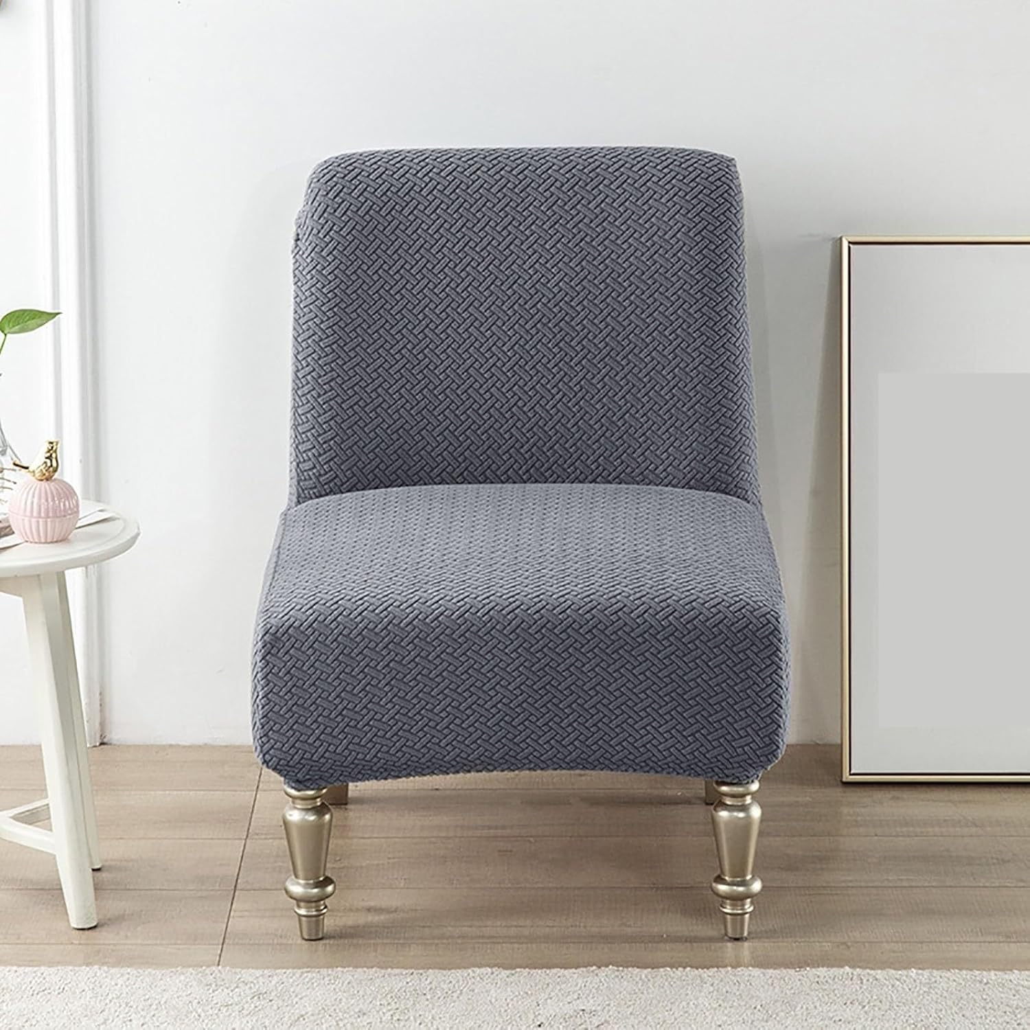 Jacquard Elastic Armless Chair Cover with Elegant Pattern Design and Elastic Bottom Edge to Fit Standard Chair Shapes(Dark Gray,2pcs)