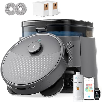 Lefant Robot Vacuum and Mop, 20000Pa Suction, Self Emptying, Auto Mop Washing & Drying for Hands-Free, Anti-Tangle Brushes, Dual Spinning Mop for Pet Hair Dust, Wi-Fi/App/Alexa/iWatch Control, M3 Max