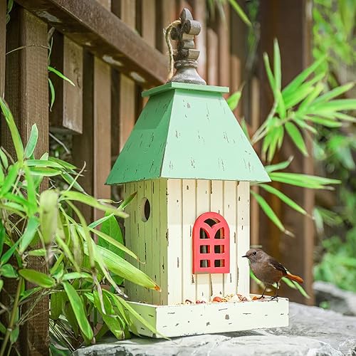 Miniatura 5 de Yinns Village - Comedero colgante de madera para pájaros con bandejas de aterrizaje, comedero de madera para pájaros silvestres, gran capacidad de 5