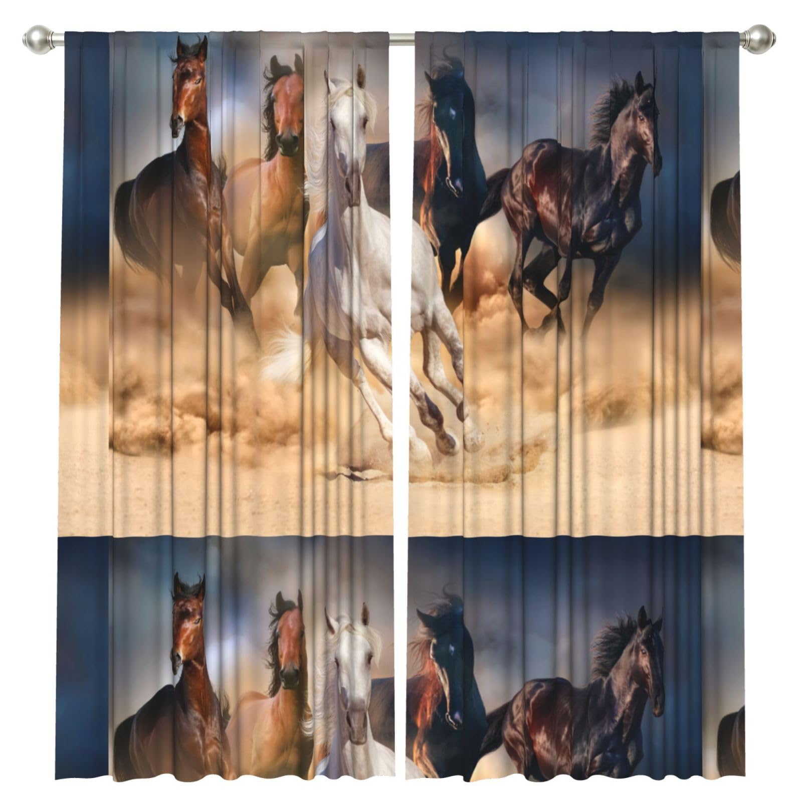 InOmak Horse Running In The Desert, 2 Panels Window Curtains 52 x 84 Inch Blackout Curtains for Living Room Bedroom
