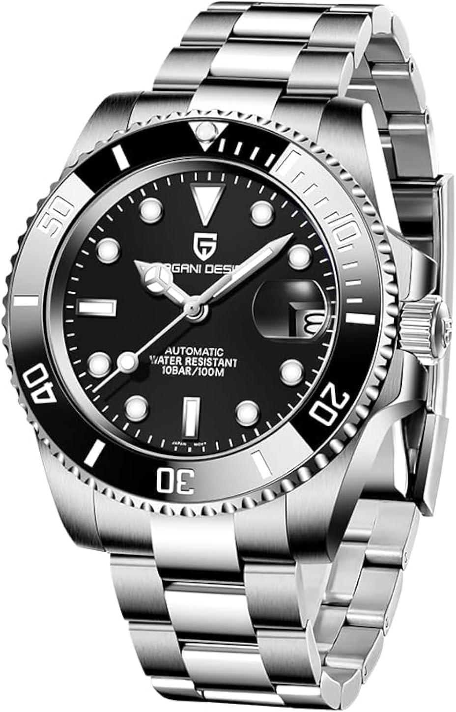 CEYADG Pagani Design Men's Watch Japanese Automatic Mechanical 40mm Sport Waterproof Stainless Steel Sapphire Glass Wrist Watch (Black), Black///White, Mechanical