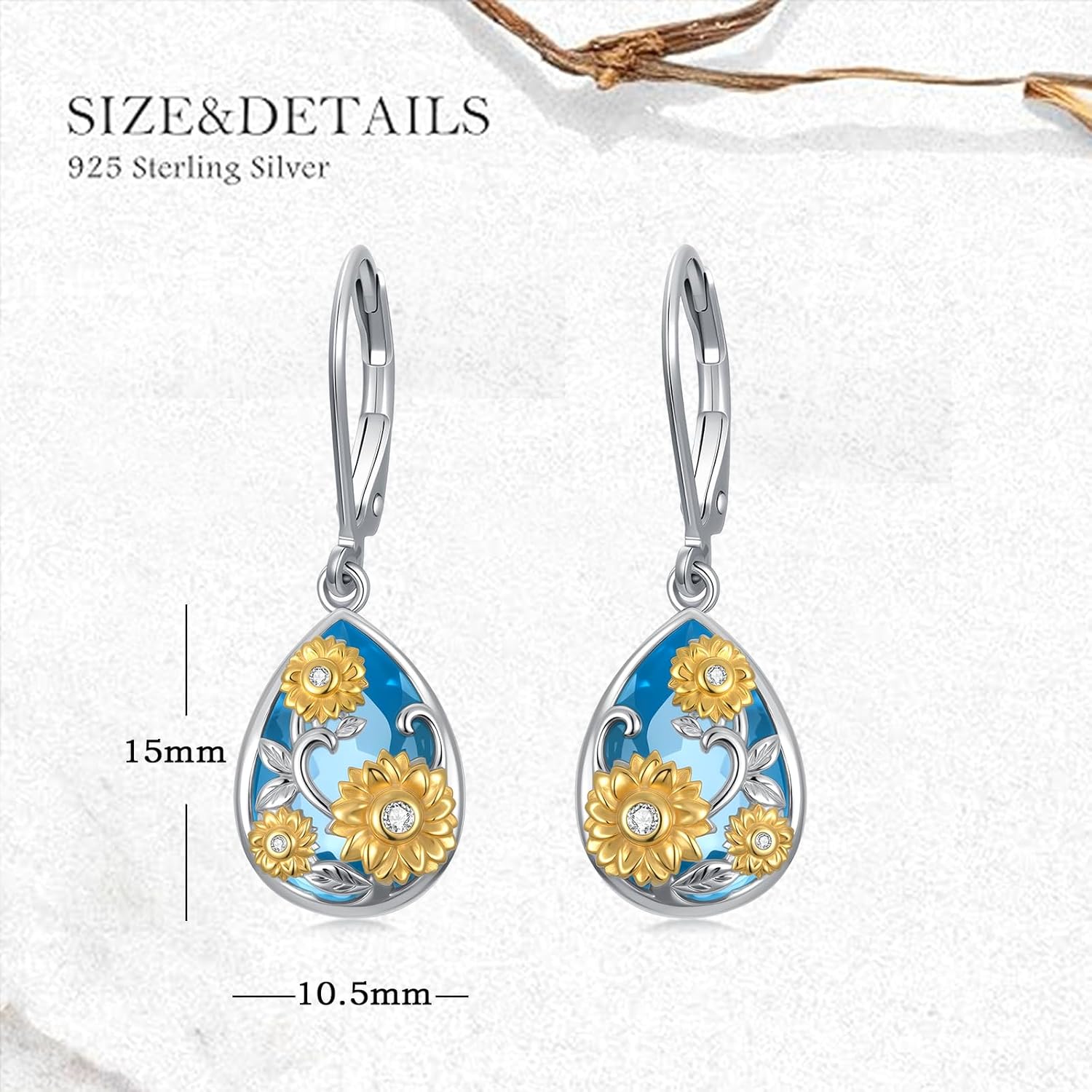 Natural Topaz Sunflower Earrings 925 Sterling Silver Real Gemstone Birthstone Drop Earrings for Women Jewelry Gifts for Birthday - Image 5