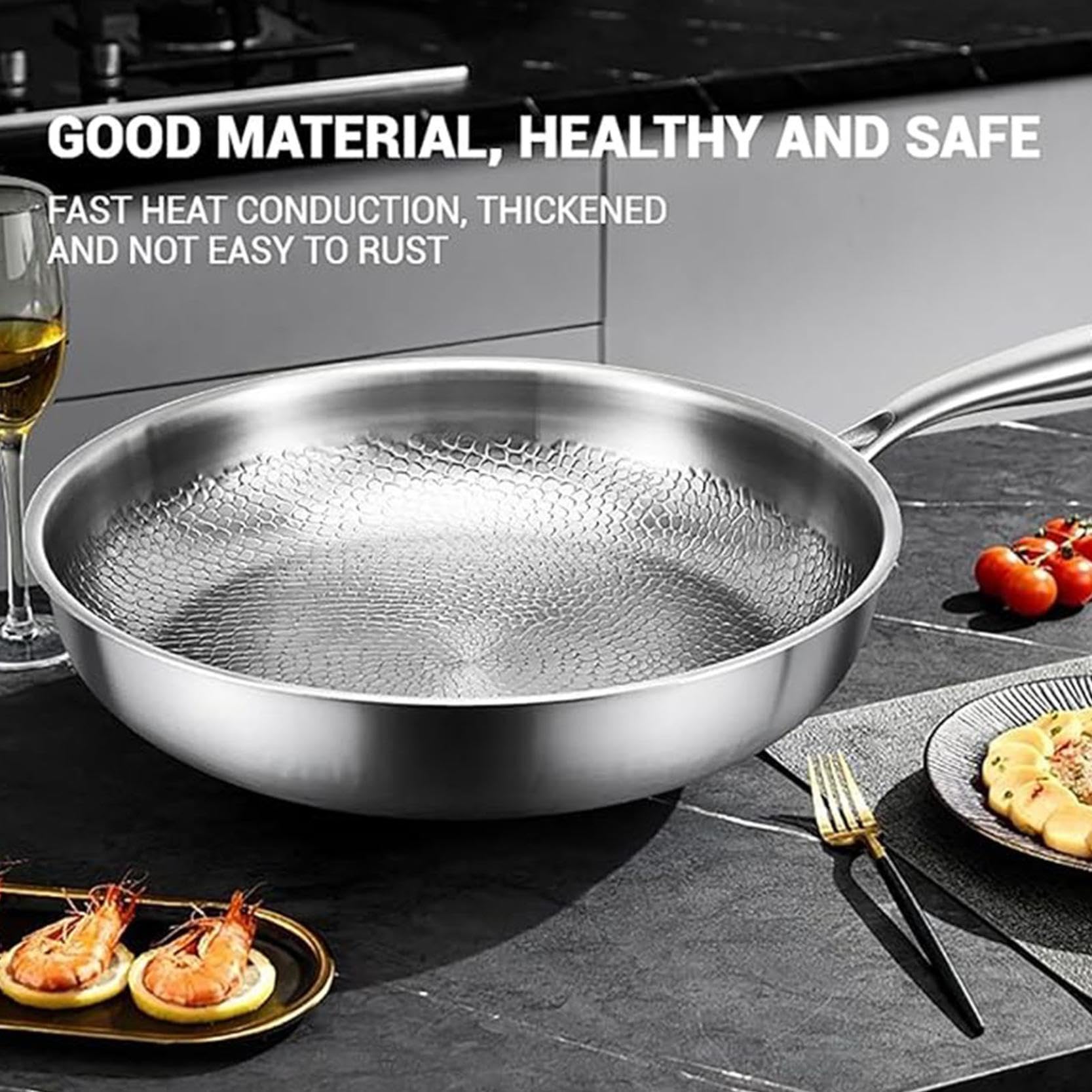 Generico Padella titanio con spatola, wok antiaderente martellato in titanio Nutrition per cucinare, non rivestita, padella Pro induzione, per cucina e campeggio (Senza Copertura, 32cm)