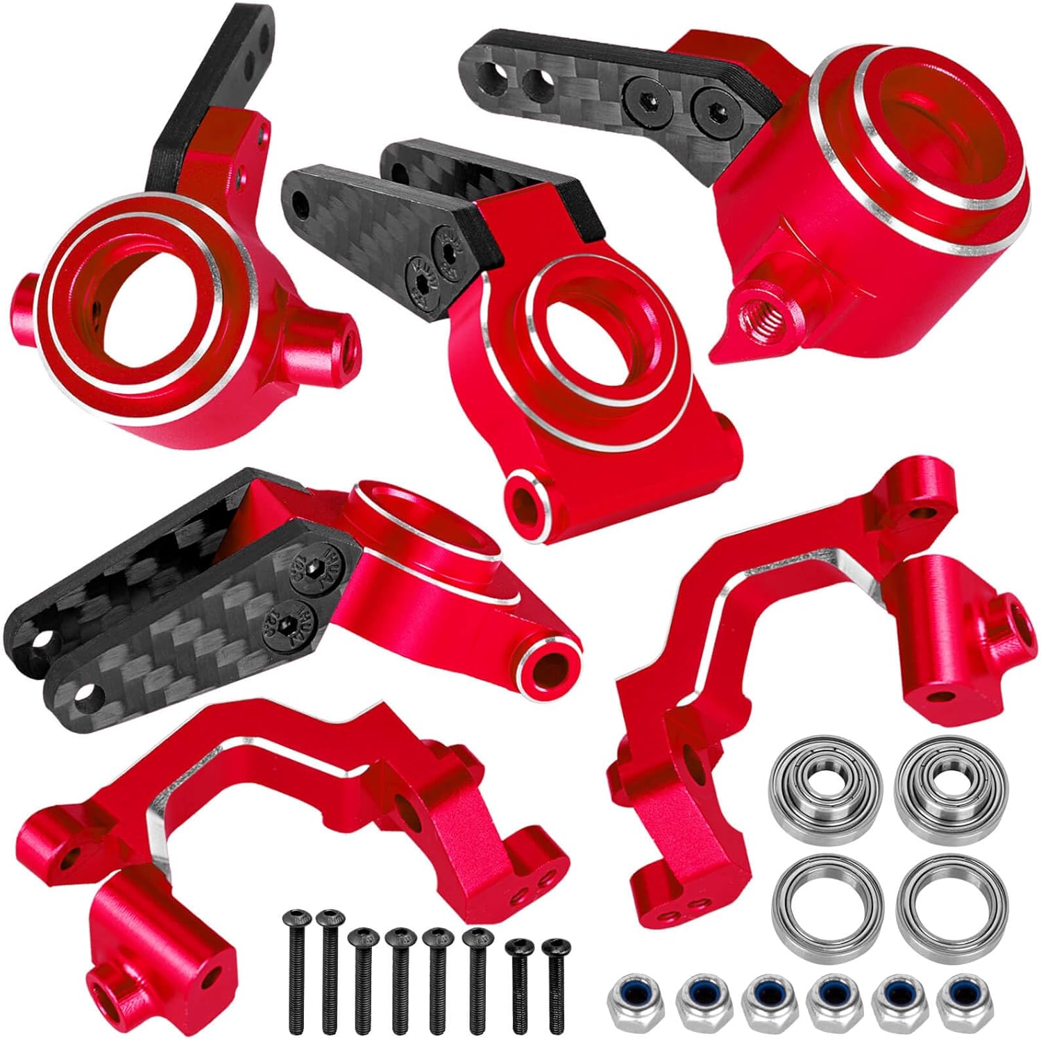 RC Aluminum Caster Block,Steering Blocks,Rear Stub Axle Carriers w/Bearings Upgrades Part for 1/10 Senton/Granite/BigRock/Vorteks/Typhon 3S Blx 4X4 Mega 550,Red