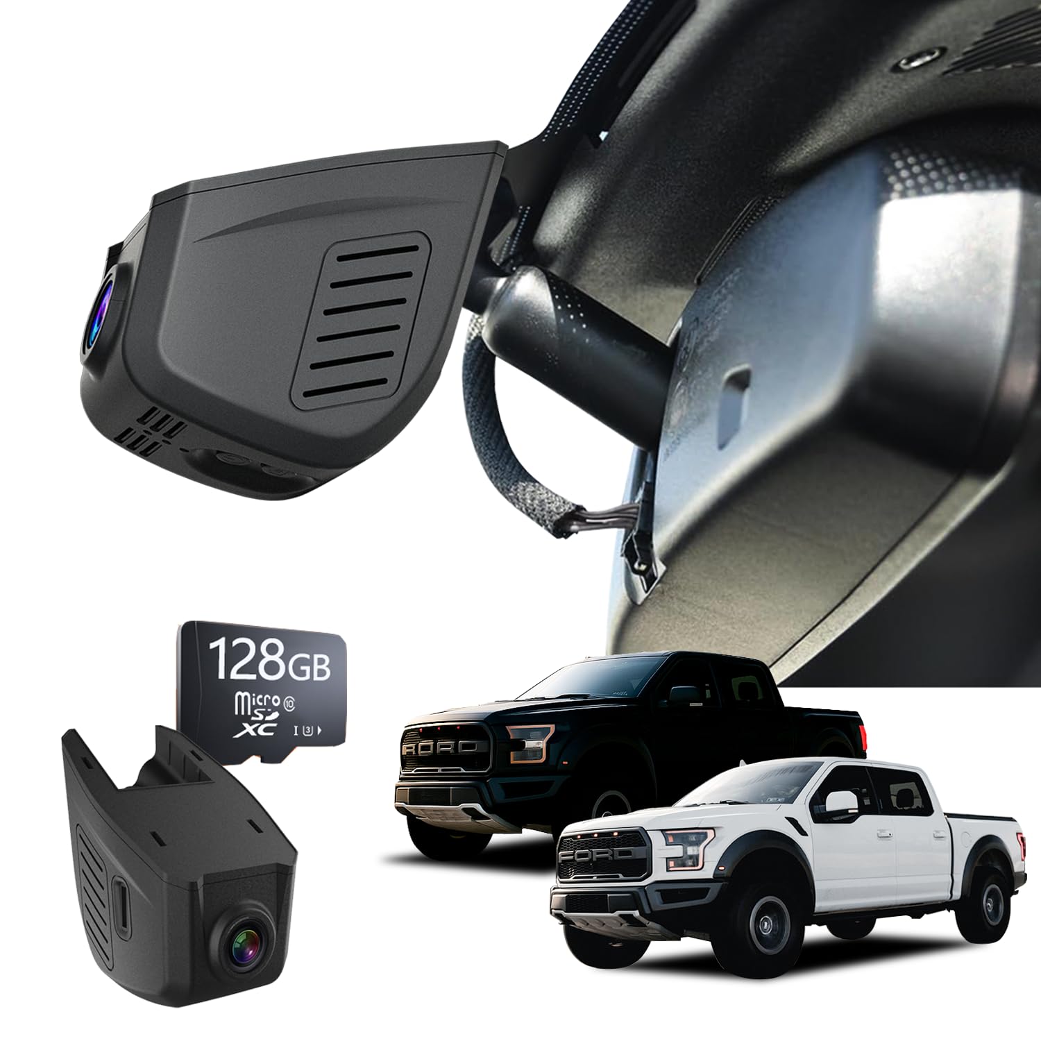F150 Dash Cam, 4K Dash Camera for Ford F150/F250/F350, OEM-Style, Breeze Installation, Parking Mode, Plug&Play, HDR, Night Vision, WiFi&App, 128GB