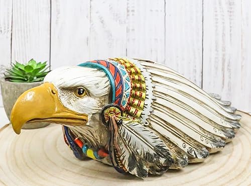 Miniatura 8 de Ebros Gift Wildlife Native Animal Spirit Rústico Águila calva con colorido tocado de jefe indio Piggy Coin Money Bank Jar Figurine
