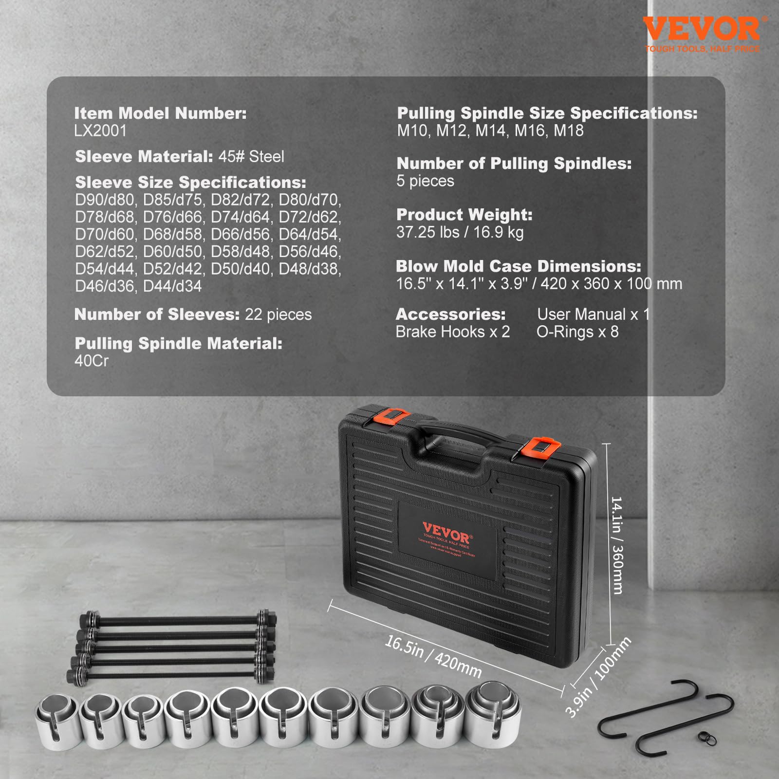 VEVOR Kit Manicotto di Trazione e Pressione da 27 Pezzi, Set di Rimozione e Installazione Cuscinetti a Boccola in Acciaio, con Custodia per Il Trasporto, Compatibilità Multi-Veicolo per Motori